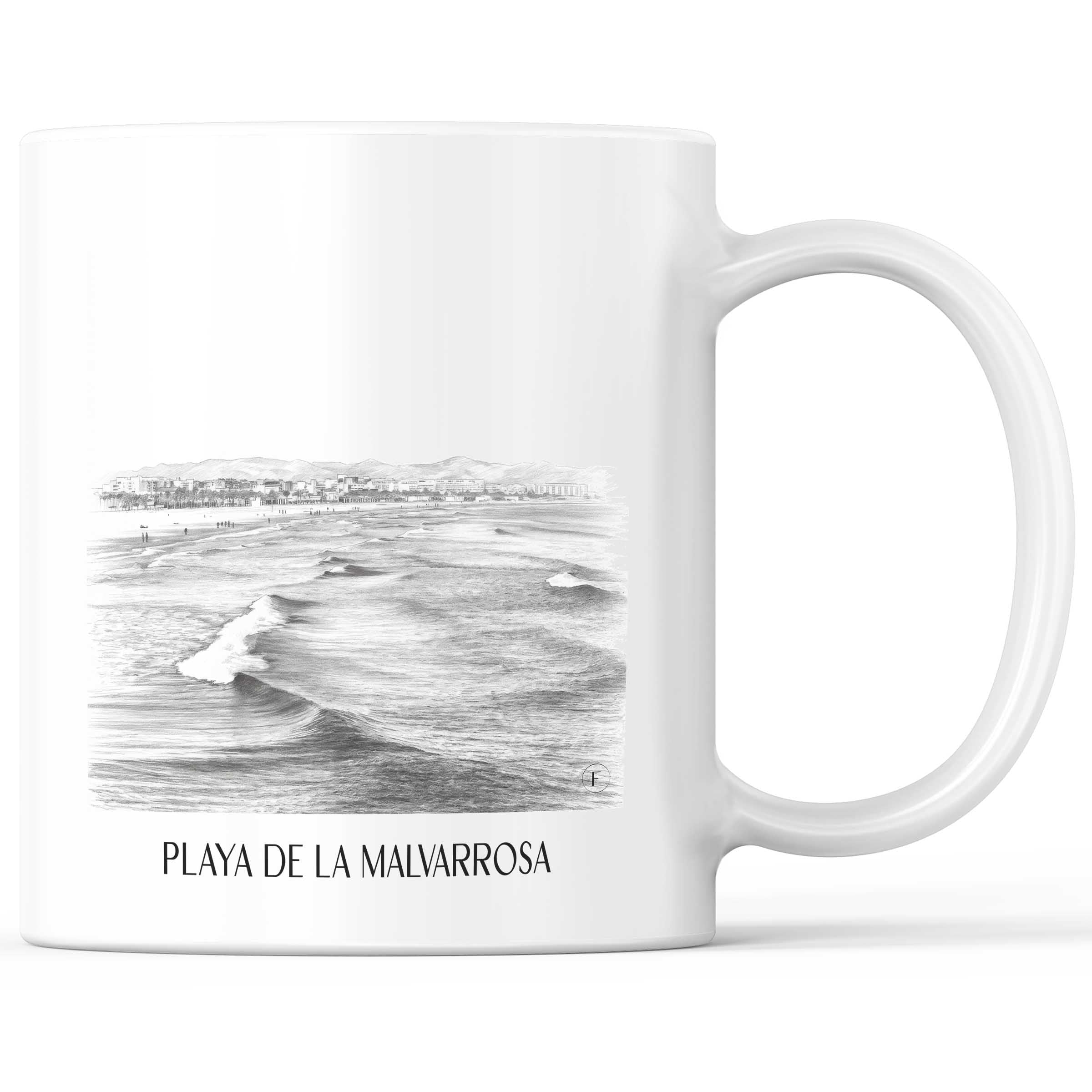 Playa de la Malvarrosa Kaffeebecher - Valencia - Spanien Becher - Kaffeetasse im Zeichnung Stil