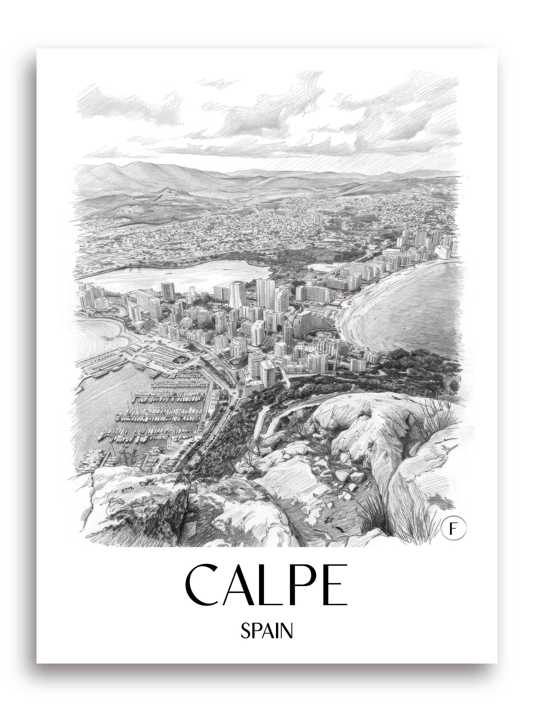 Calpe Poster - Spanien - Spanien Kunstdruck - Zeichnung von A4 bis A1