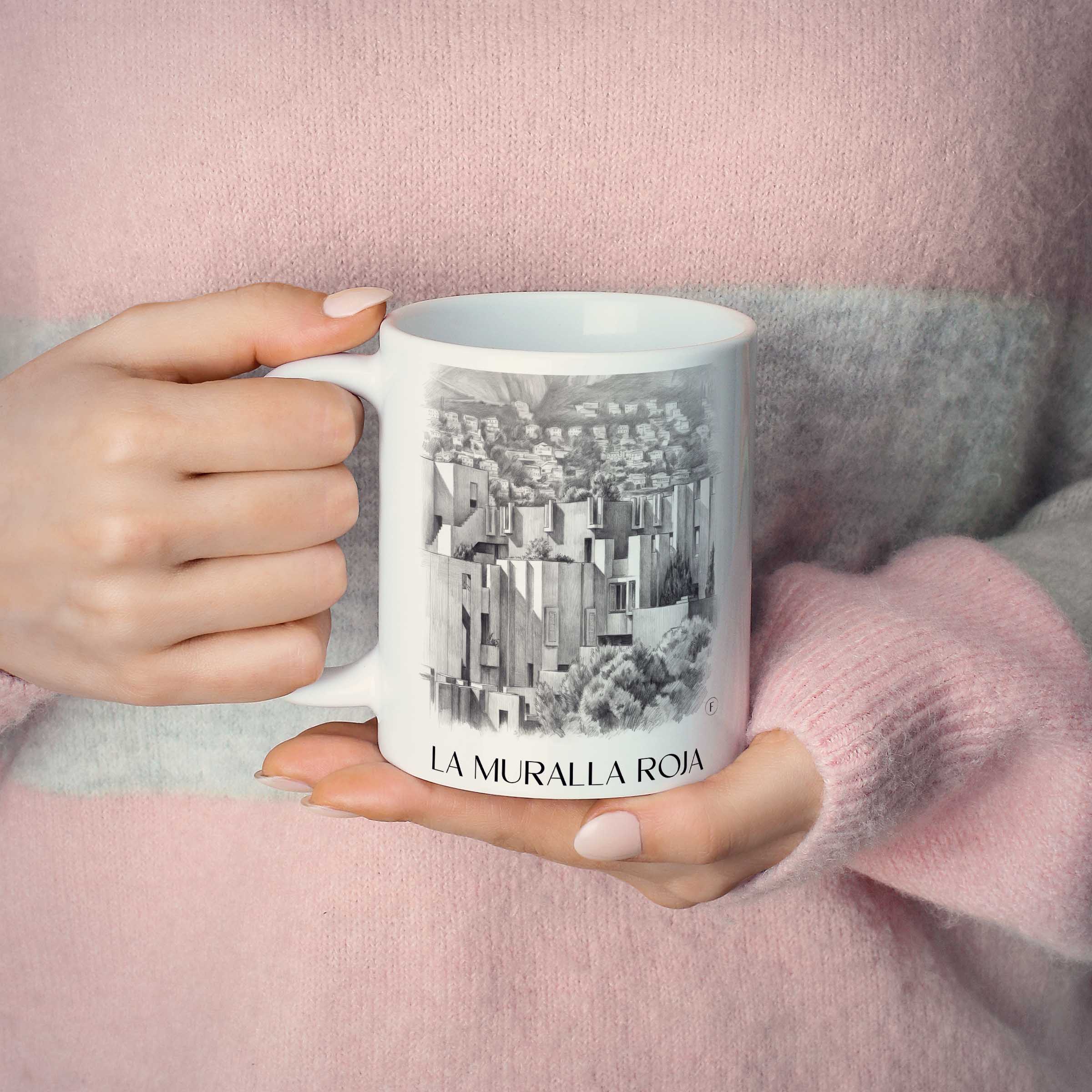 la-muralla-roja-calpe-spanien-kaffeebecher-bleistift-zeichnung-drawing