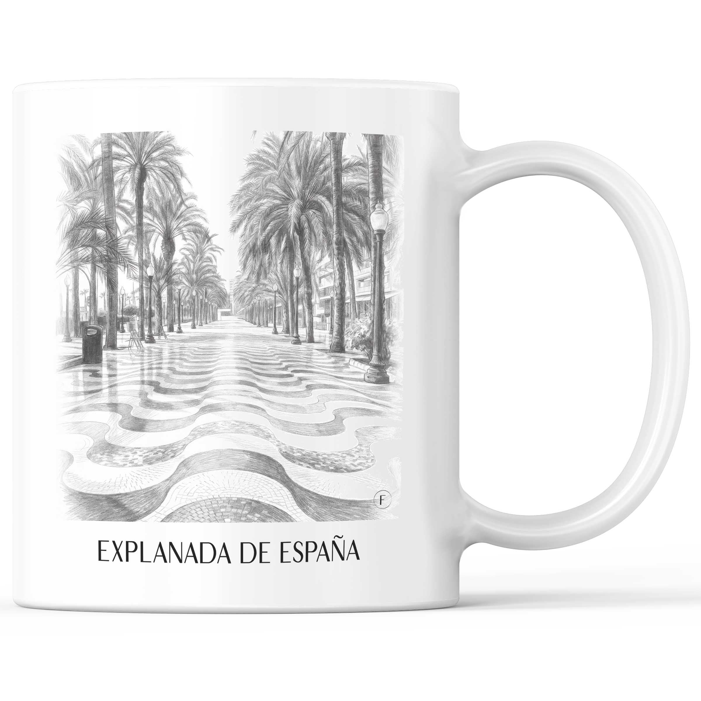 Explanada de España Kaffeebecher - Alicante - Spanien Becher - Kaffeetasse im Zeichnung Stil