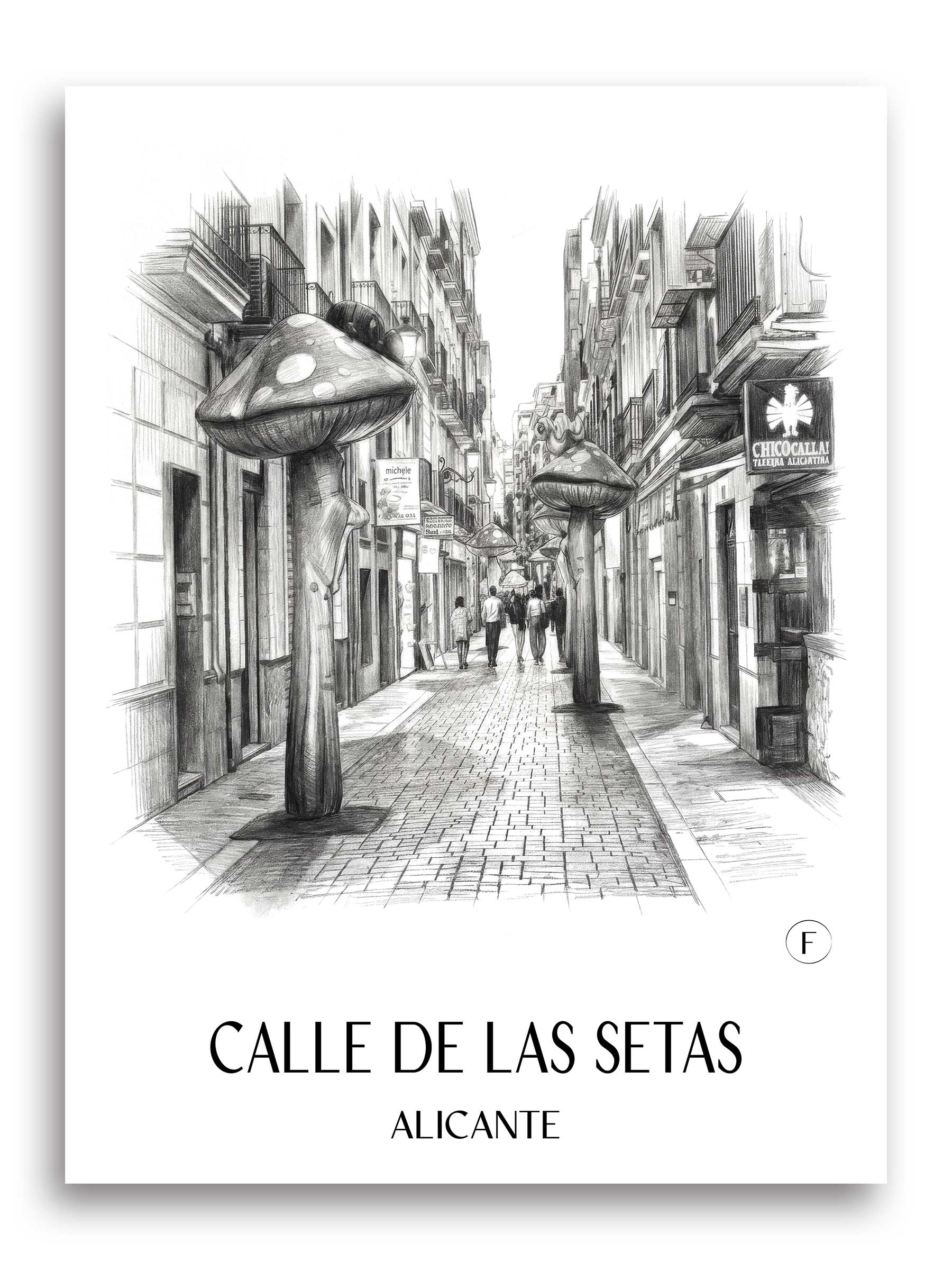 Calle de las Setas Poster - Alicante - Spanien Kunstdruck - Zeichnung von A4 bis A1