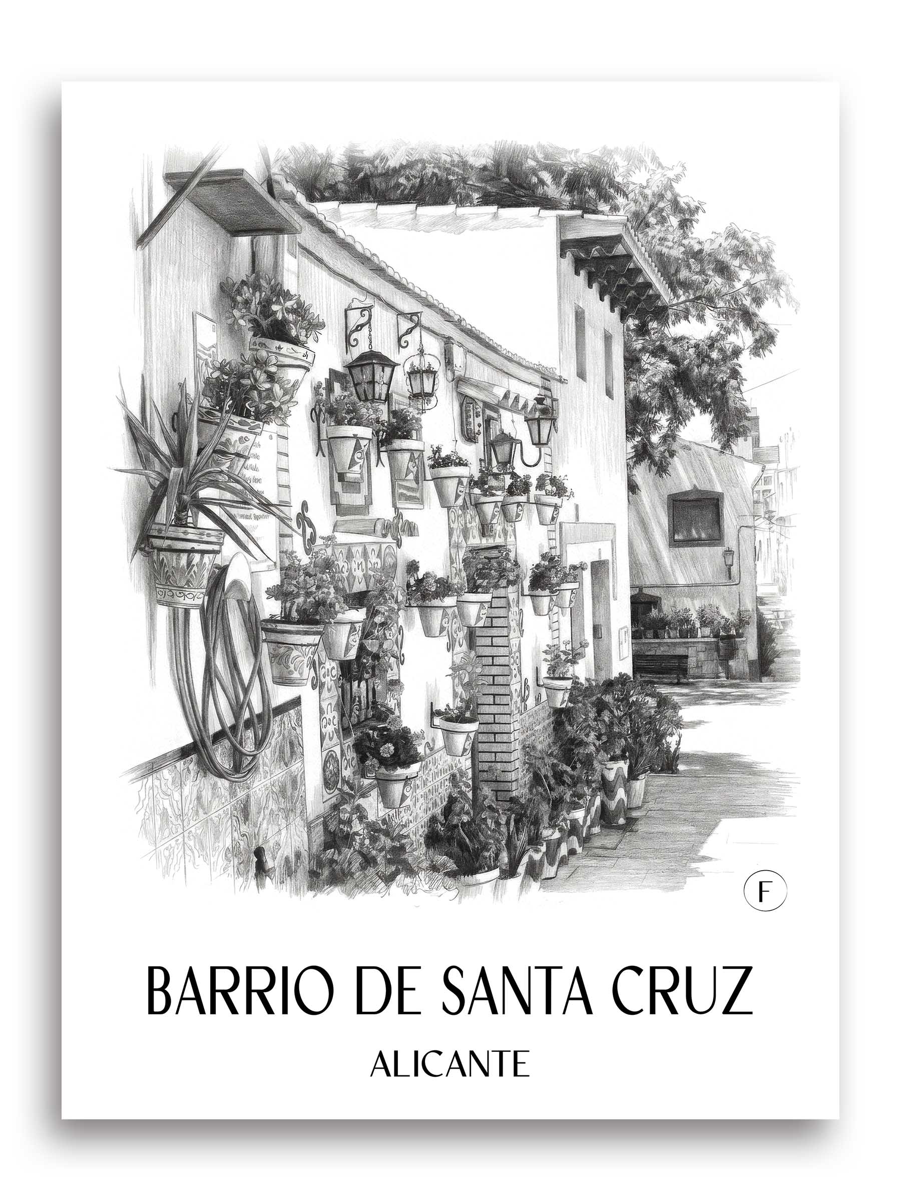 Barrio de Santa Cruz Poster - Alicante - Spanien Kunstdruck - Zeichnung von A4 bis A1
