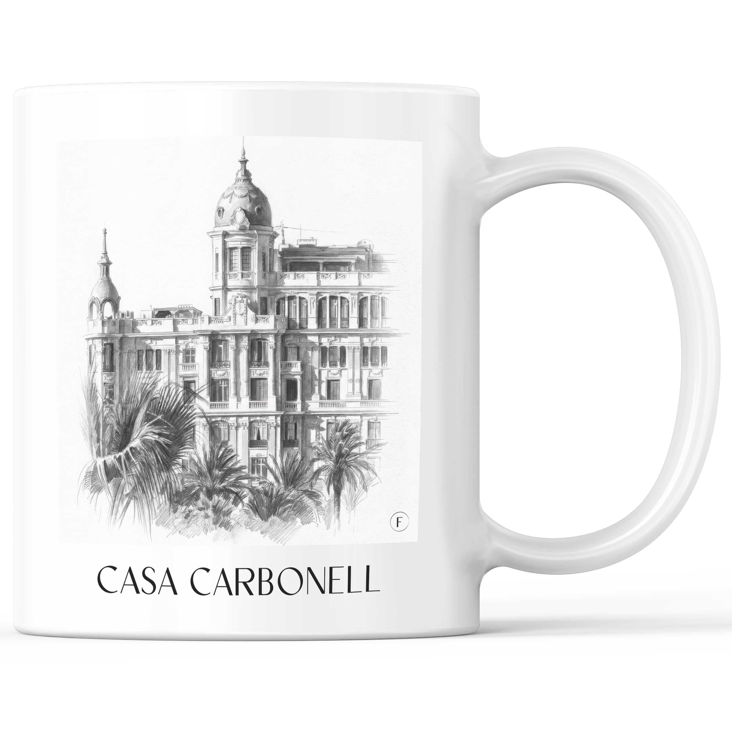 Casa Carbonell Kaffeebecher - Alicante - Spanien Becher - Kaffeetasse im Zeichnung Stil