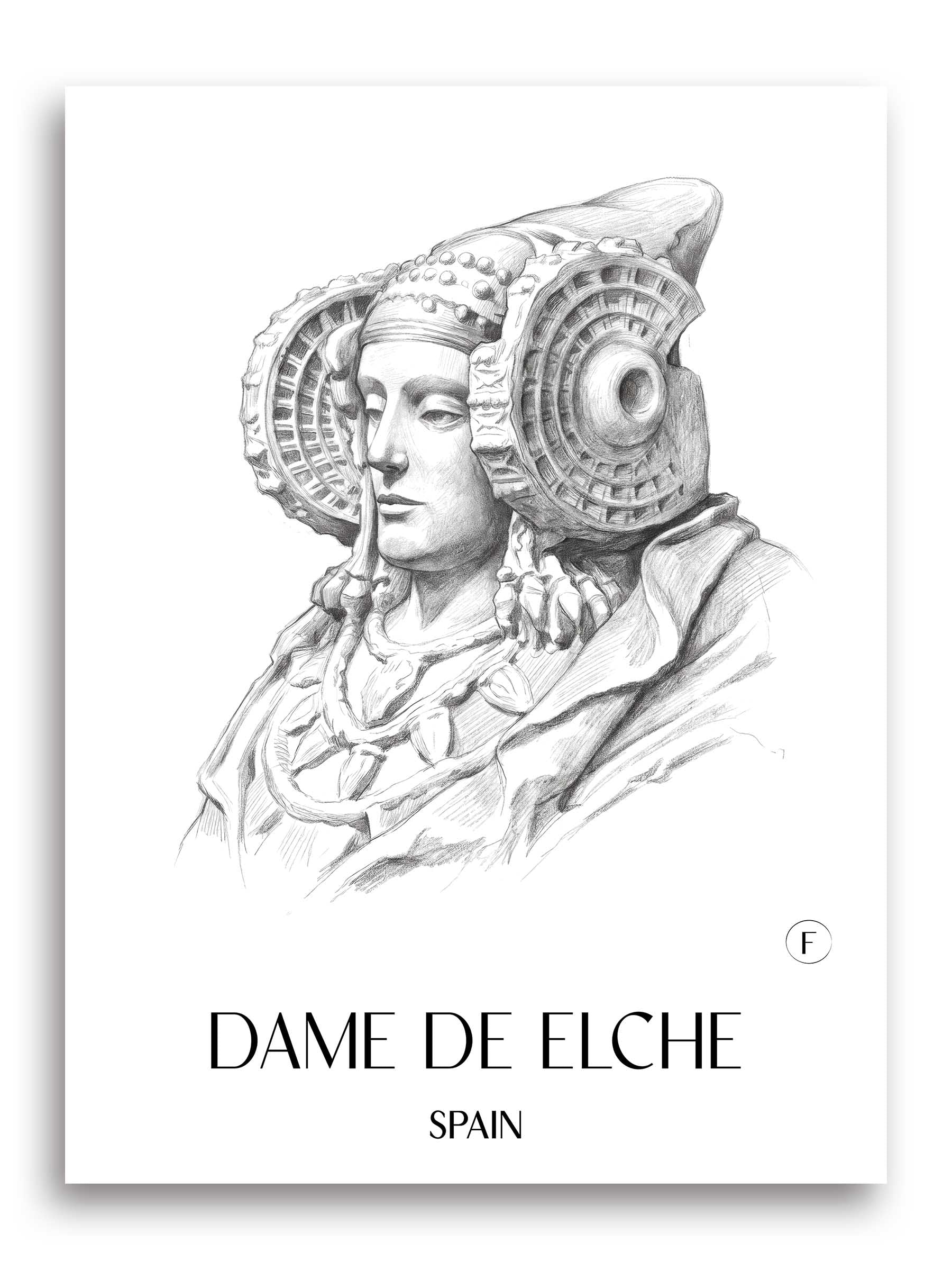 Dama de Elche Poster - Spanien - Spanien Kunstdruck - Zeichnung von A4 bis A1