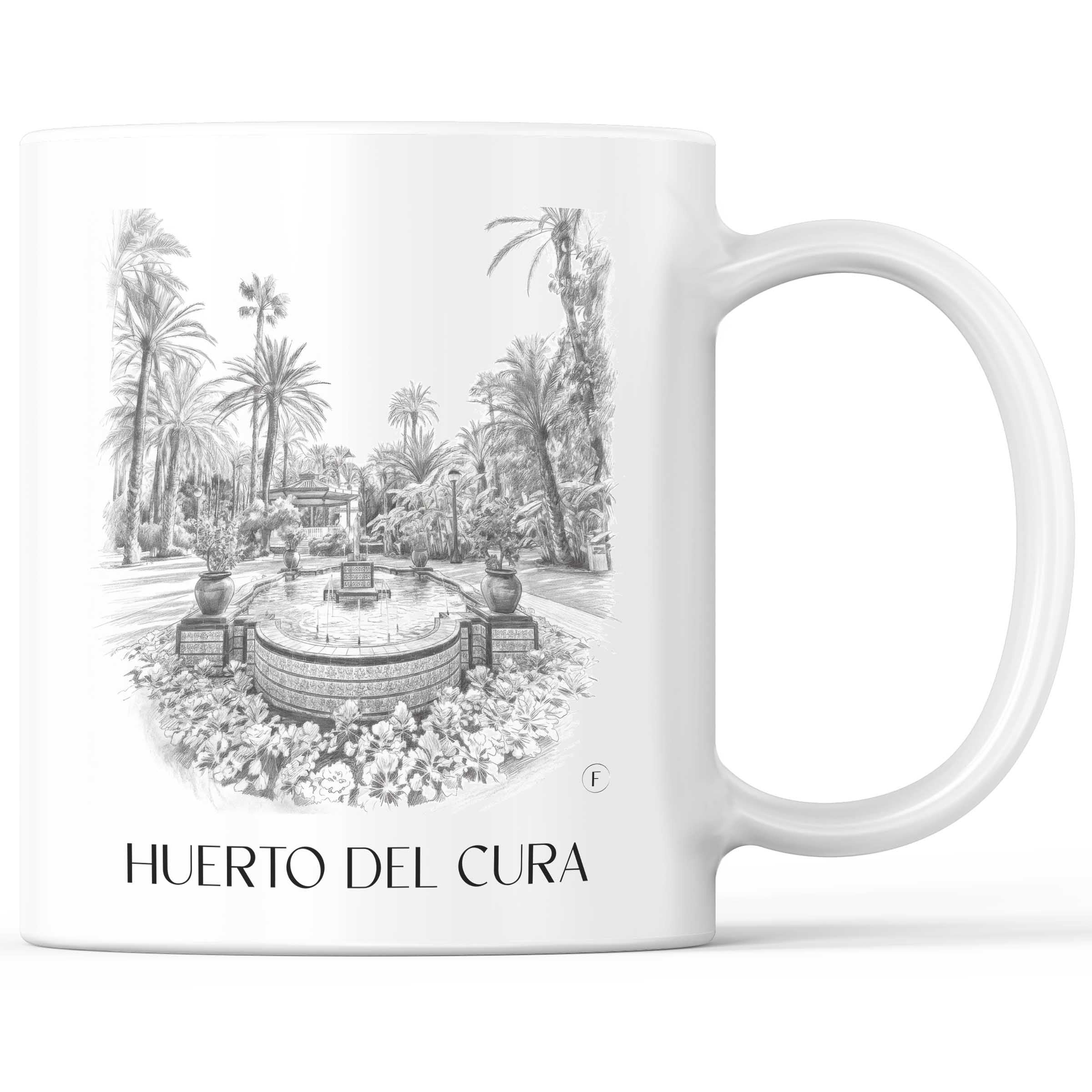 Huerto del Cura Kaffeebecher - Elche - Spanien Becher - Kaffeetasse im Zeichnung Stil