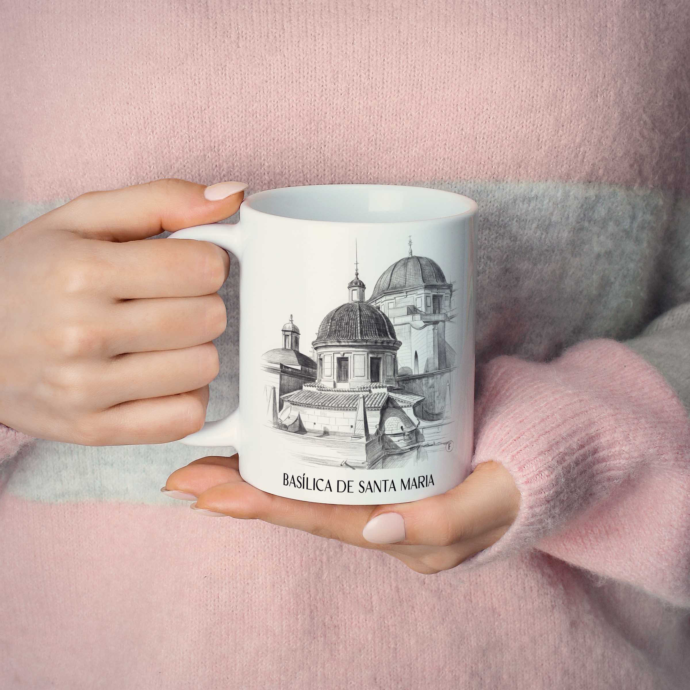 basílica-de-santa-maria-elche-spanien-kaffeebecher-bleistift-zeichnung-drawing