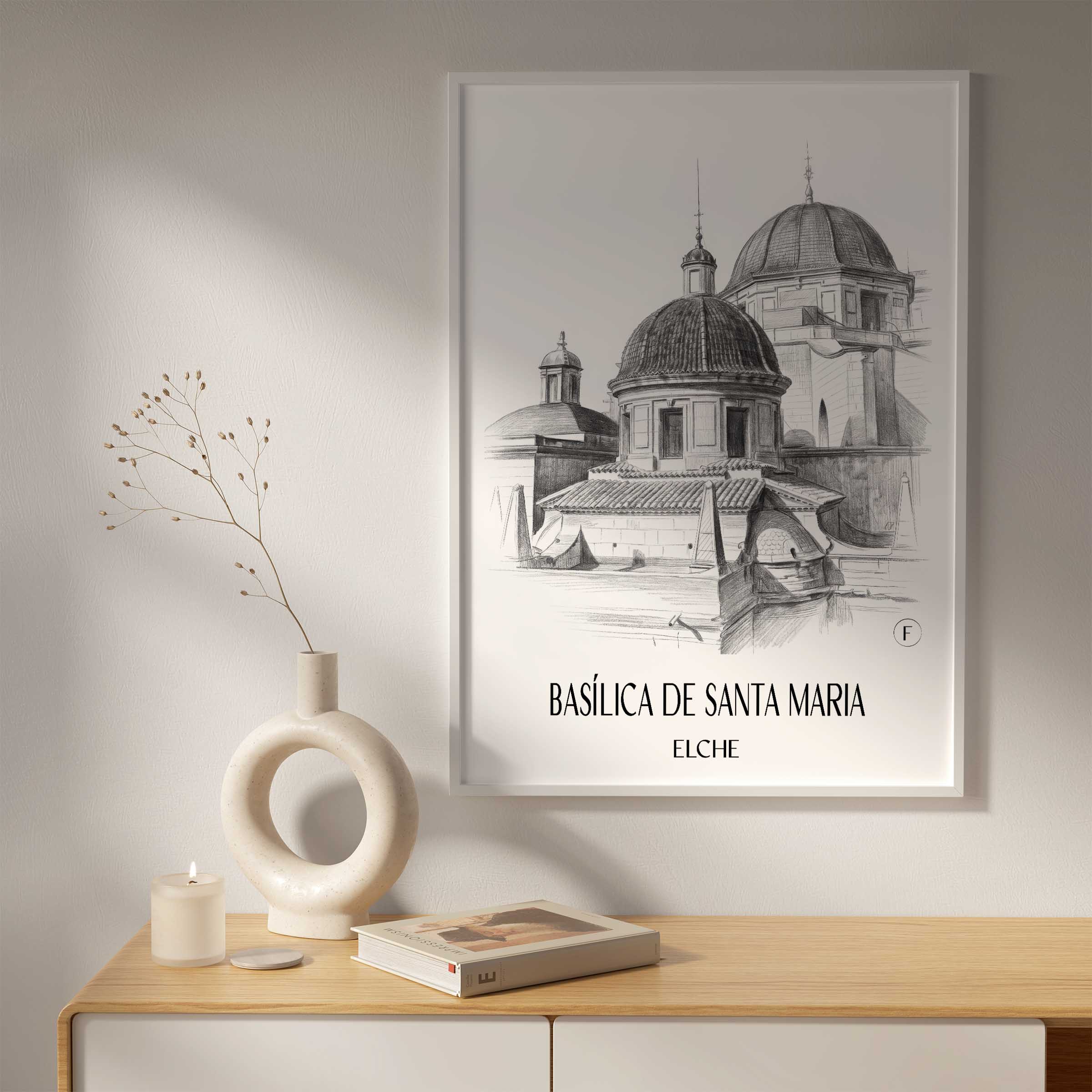 basílica-de-santa-maria-elche-spanien-poster-bleistift-zeichnung-drawing