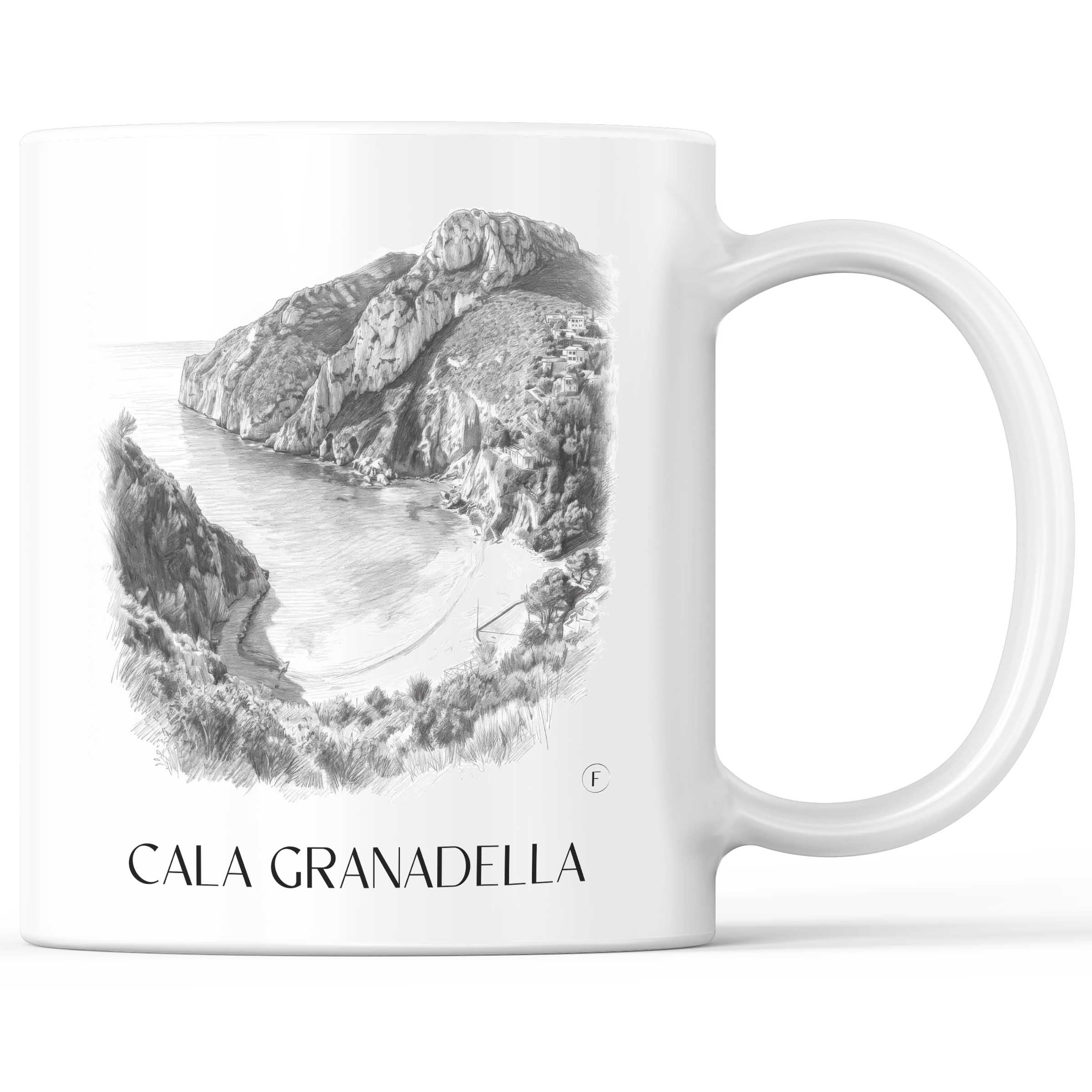 Cala Granadella Kaffeebecher - Javea - Spanien Becher - Kaffeetasse im Zeichnung Stil