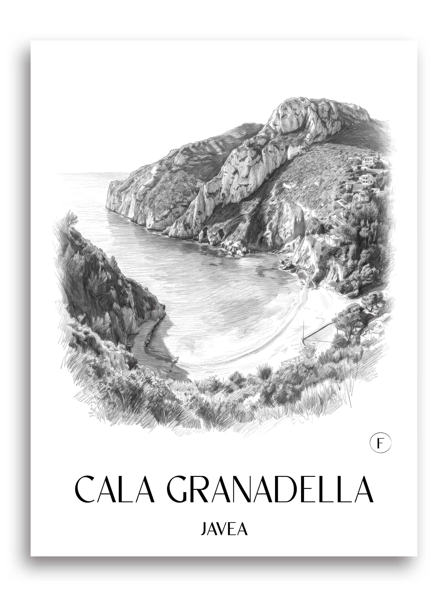Cala Granadella Poster - Javea - Spanien Kunstdruck - Zeichnung von A4 bis A1