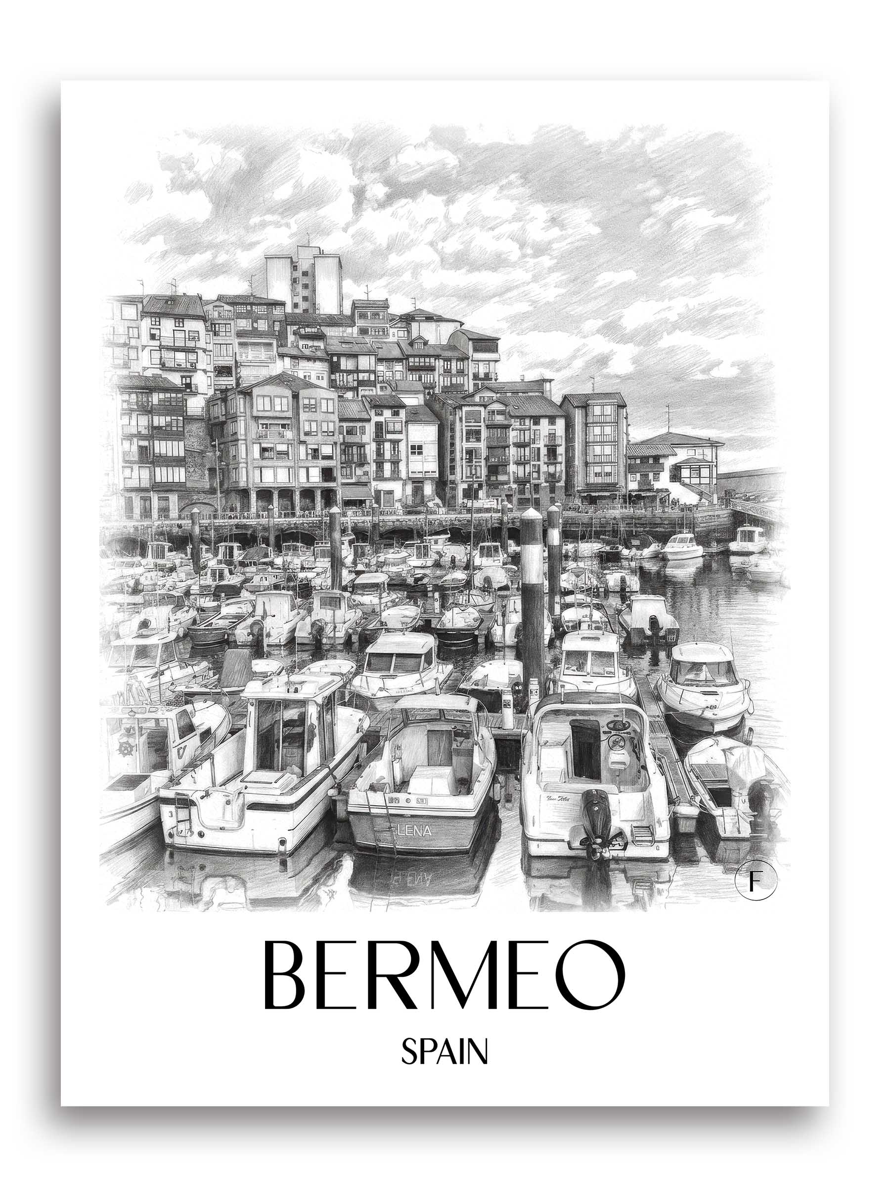 Bermeo Poster - Spanien - Spanien Kunstdruck - Zeichnung von A4 bis A1