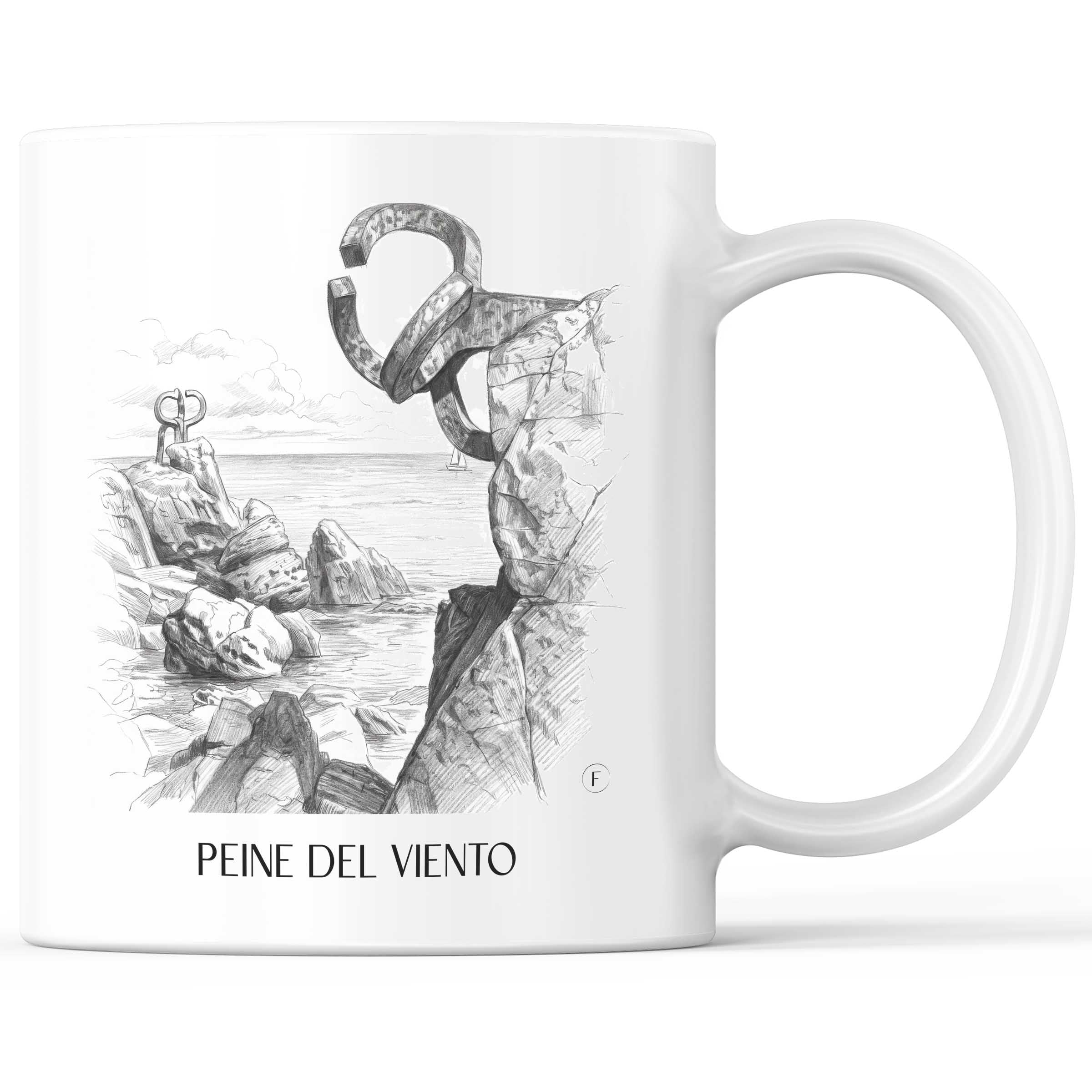 Peine del Viento Kaffeebecher - San Sebastián - Spanien Becher - Kaffeetasse im Zeichnung Stil
