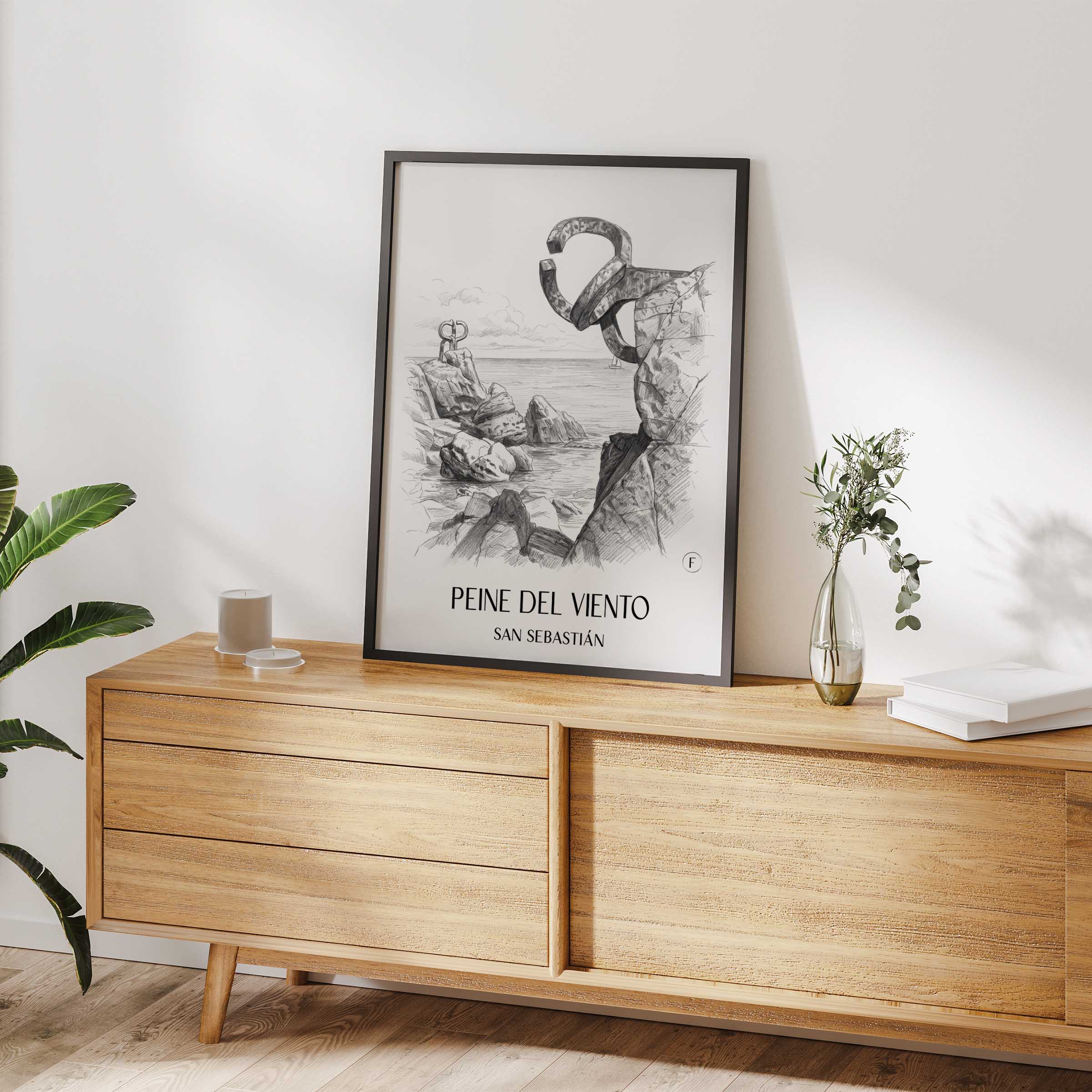 peine-del-viento-san-sebastián-spanien-poster-bleistift-zeichnung-drawing