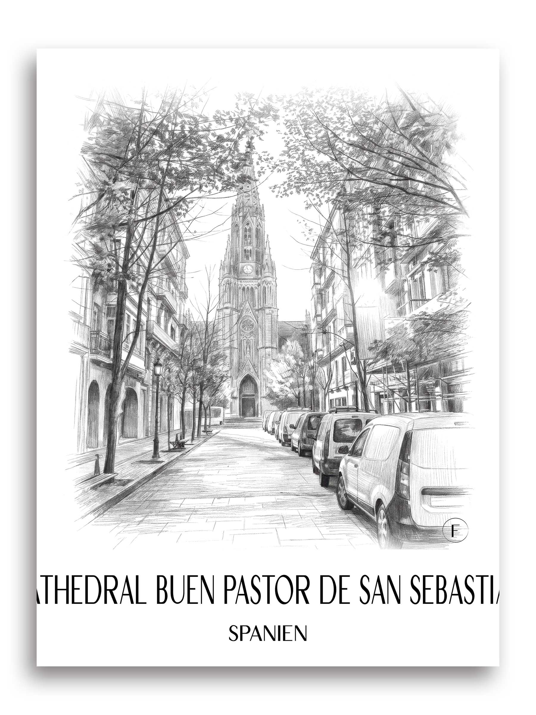 cathedral-buen-pastor-san-sebastián-spanien-poster-bleistift-zeichnung-drawing