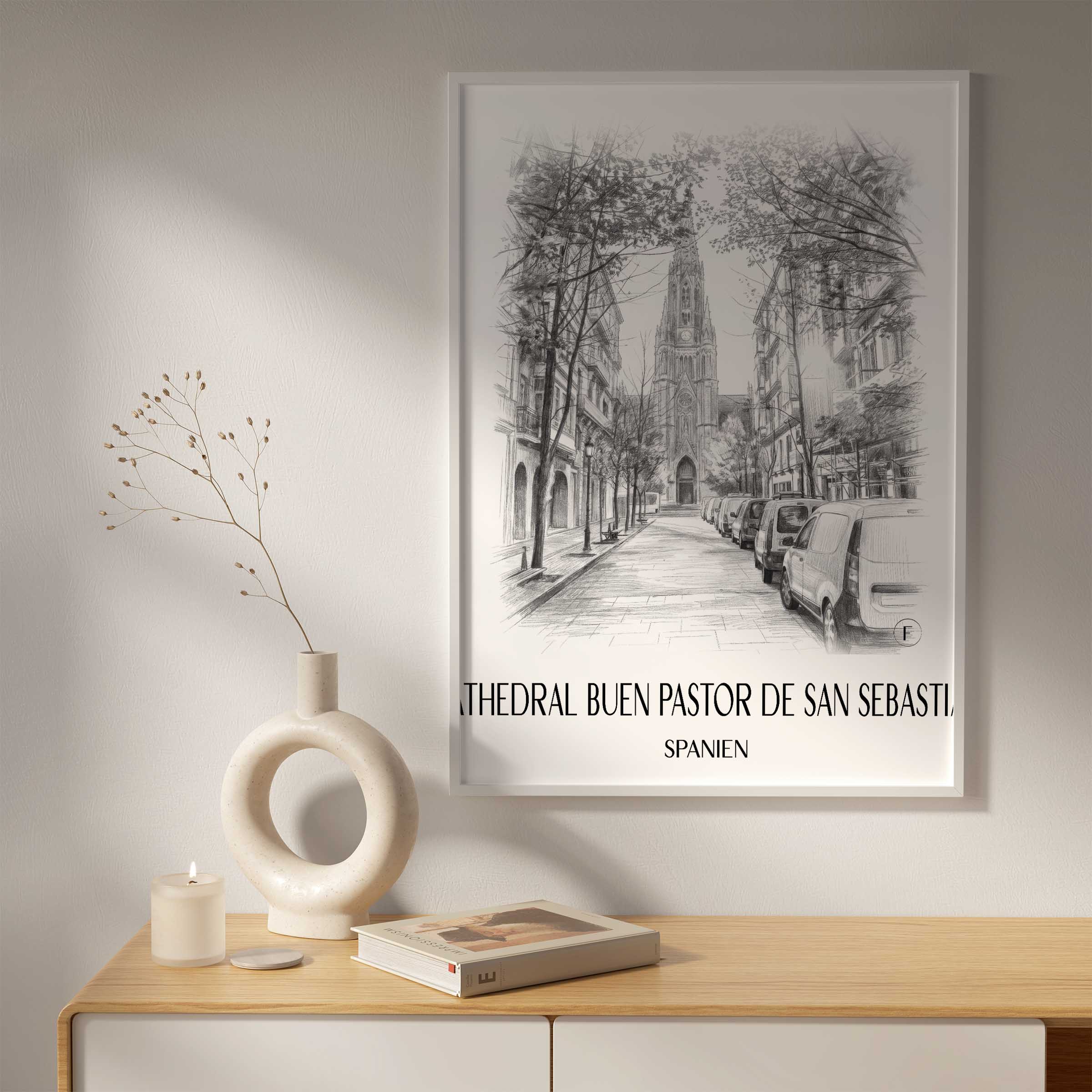 cathedral-buen-pastor-san-sebastián-spanien-poster-bleistift-zeichnung-drawing