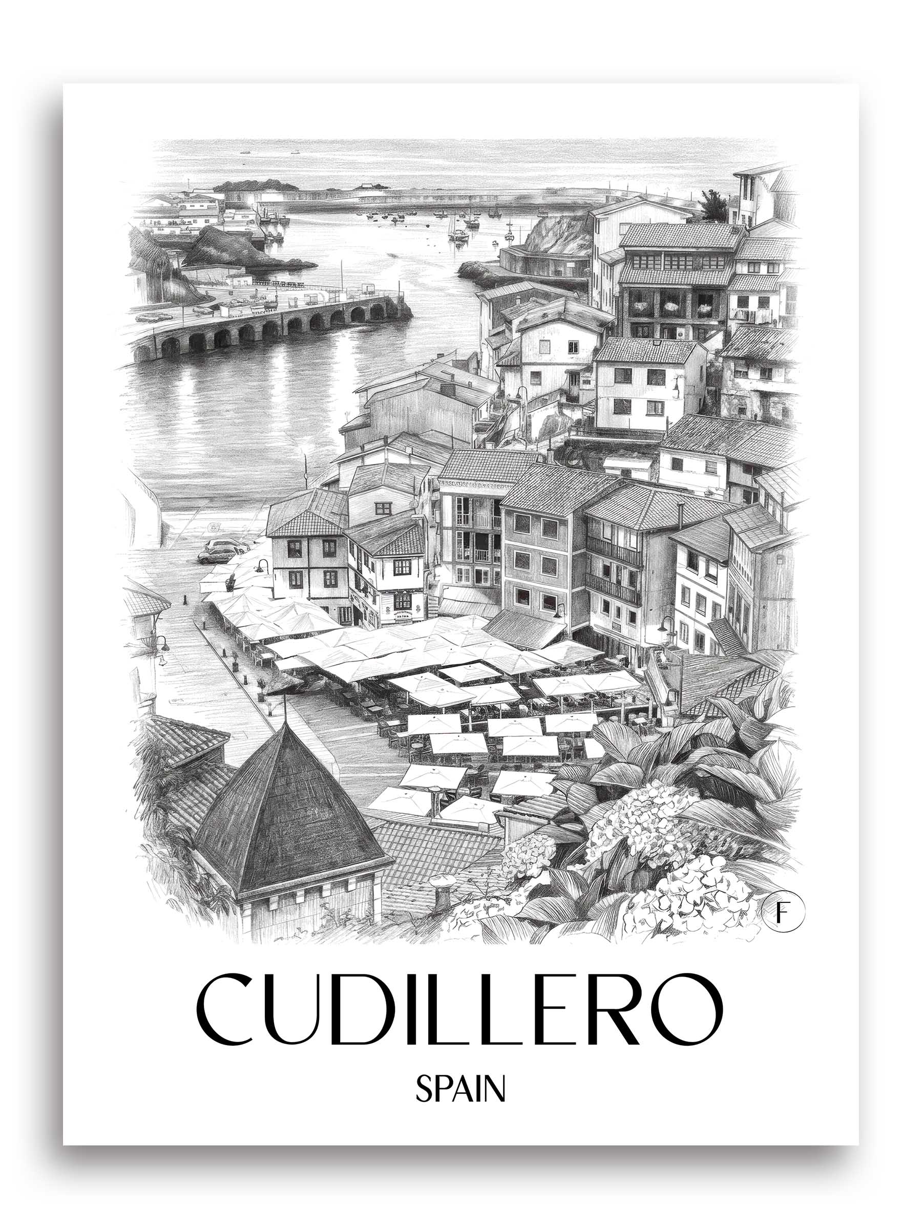 Cudillero Poster - Spanien - Spanien Kunstdruck - Zeichnung von A4 bis A1