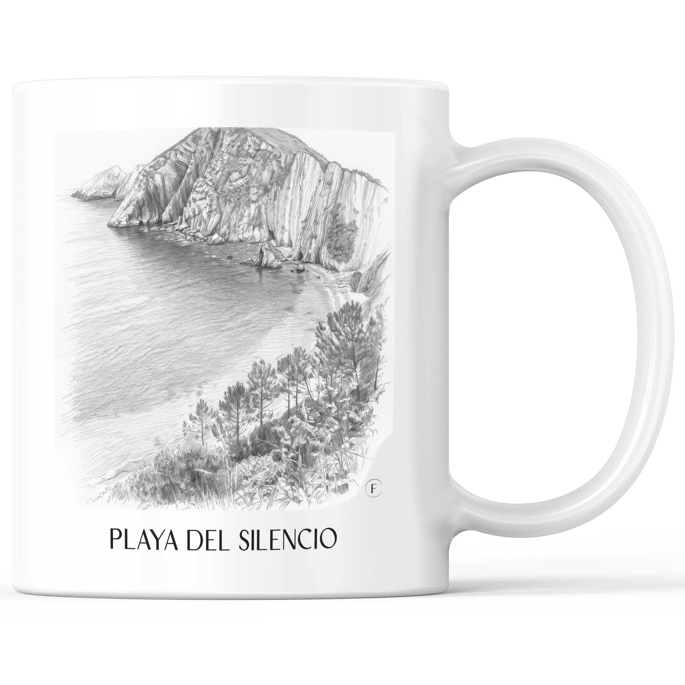 Playa del Silencio Kaffeebecher - Cudillero - Spanien Becher - Kaffeetasse im Zeichnung Stil