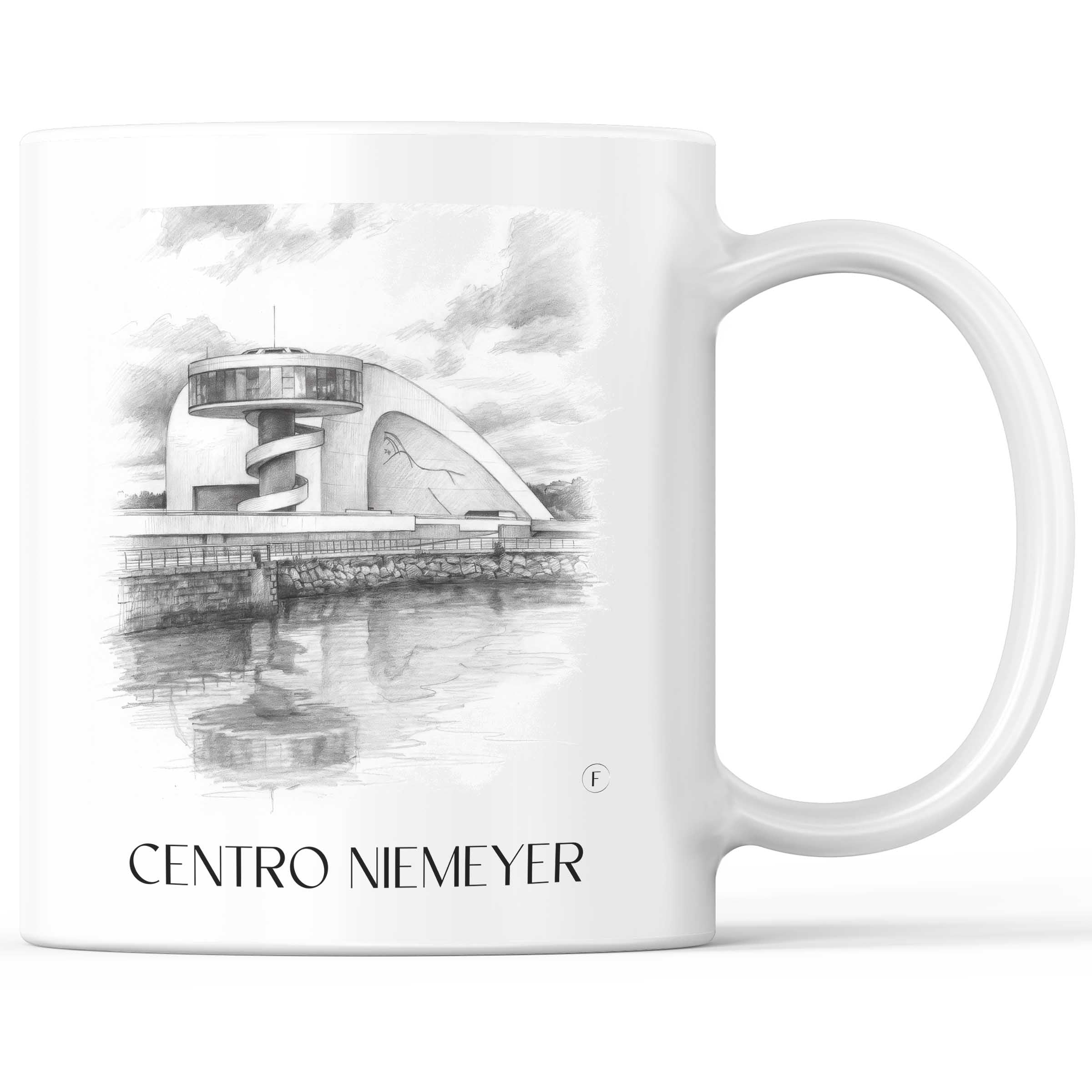 Centro Niemeyer Kaffeebecher - Avilés - Spanien Becher - Kaffeetasse im Zeichnung Stil