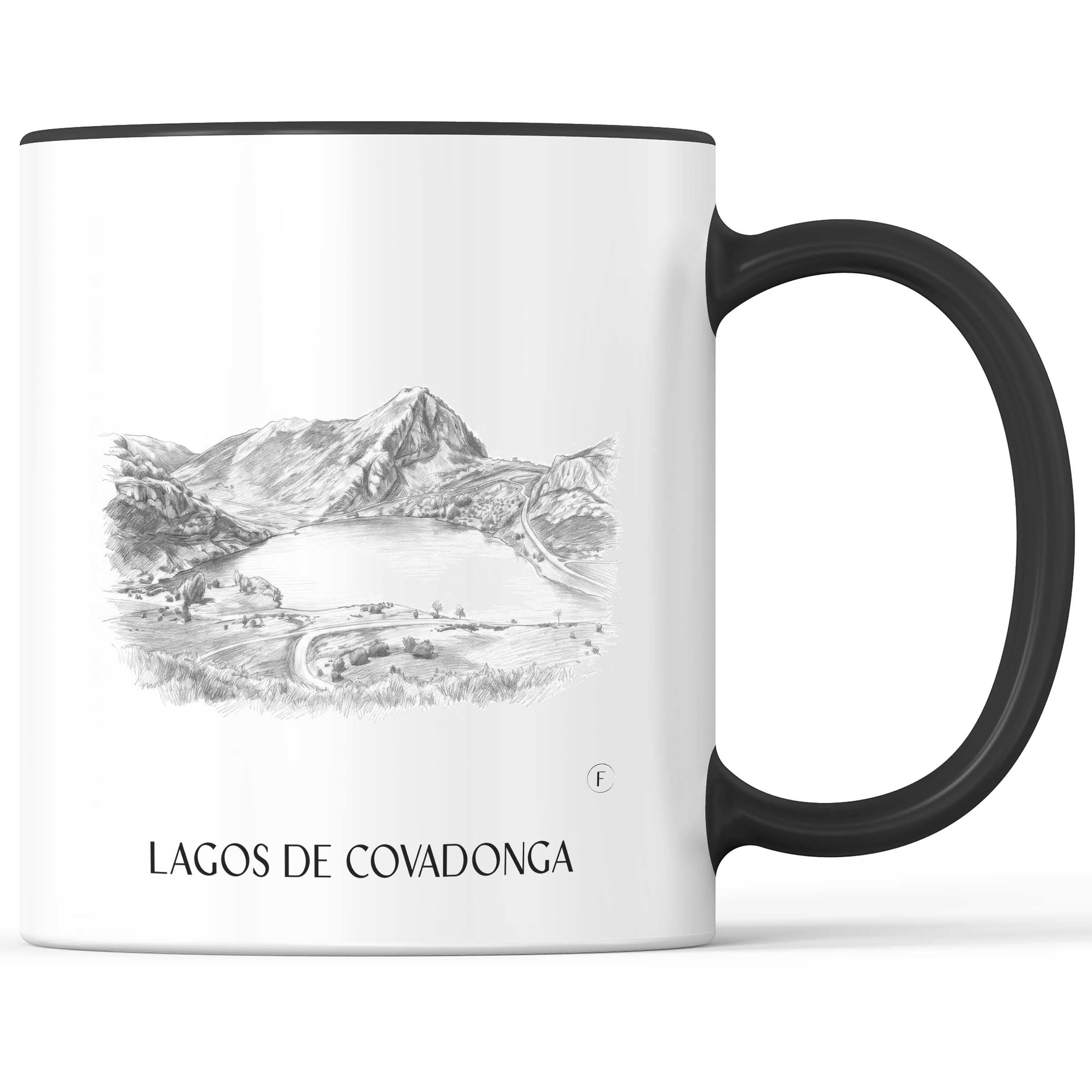 Lagos de Covadonga Kaffeebecher - Asturien - Spanien Becher - Kaffeetasse im Zeichnung Stil