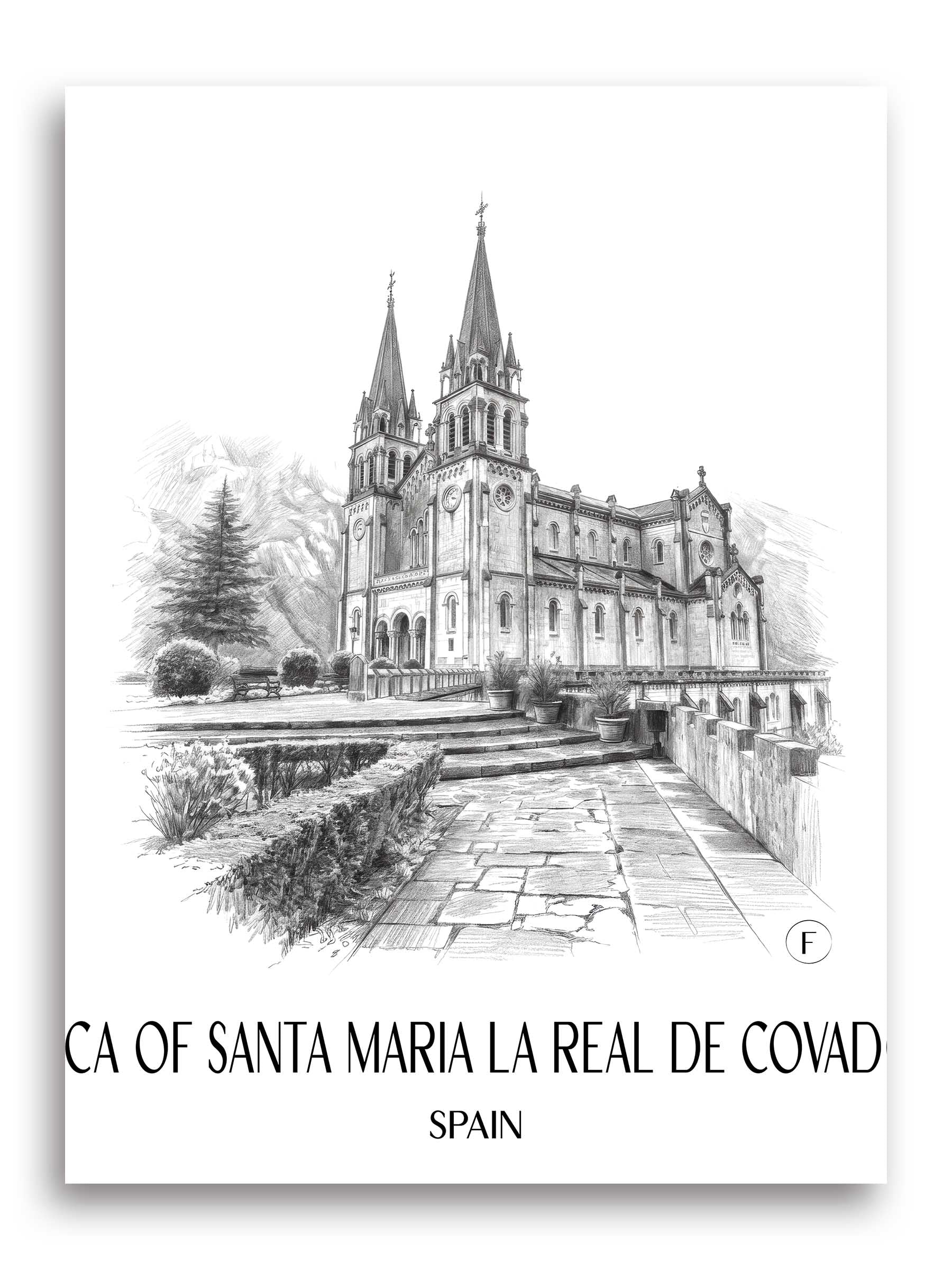 Basilika von Covadonga Poster - Spanien - Spanien Kunstdruck - Zeichnung von A4 bis A1
