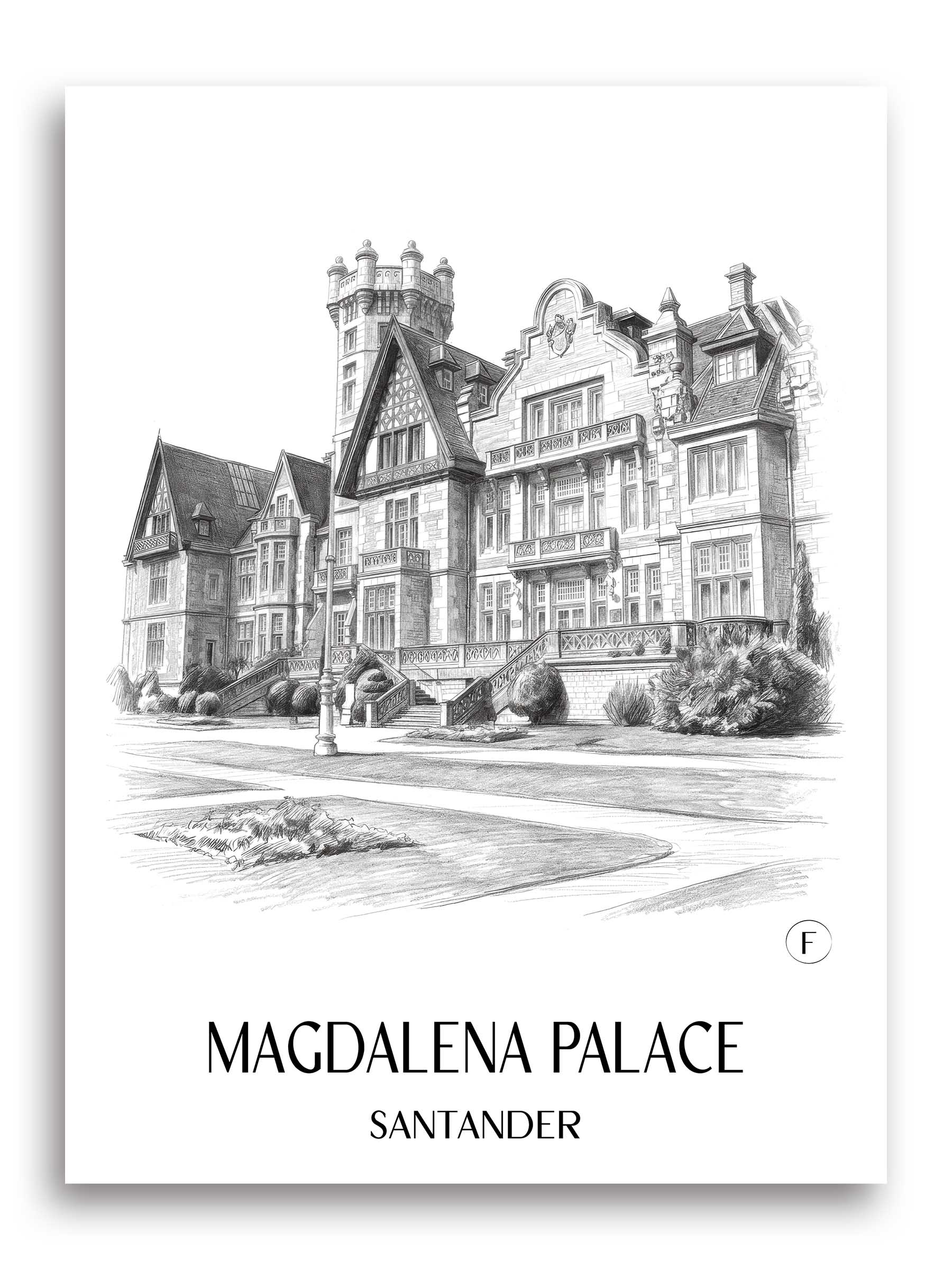 Palacio de la Magdalena Poster - Santander - Spanien Kunstdruck - Zeichnung von A4 bis A1