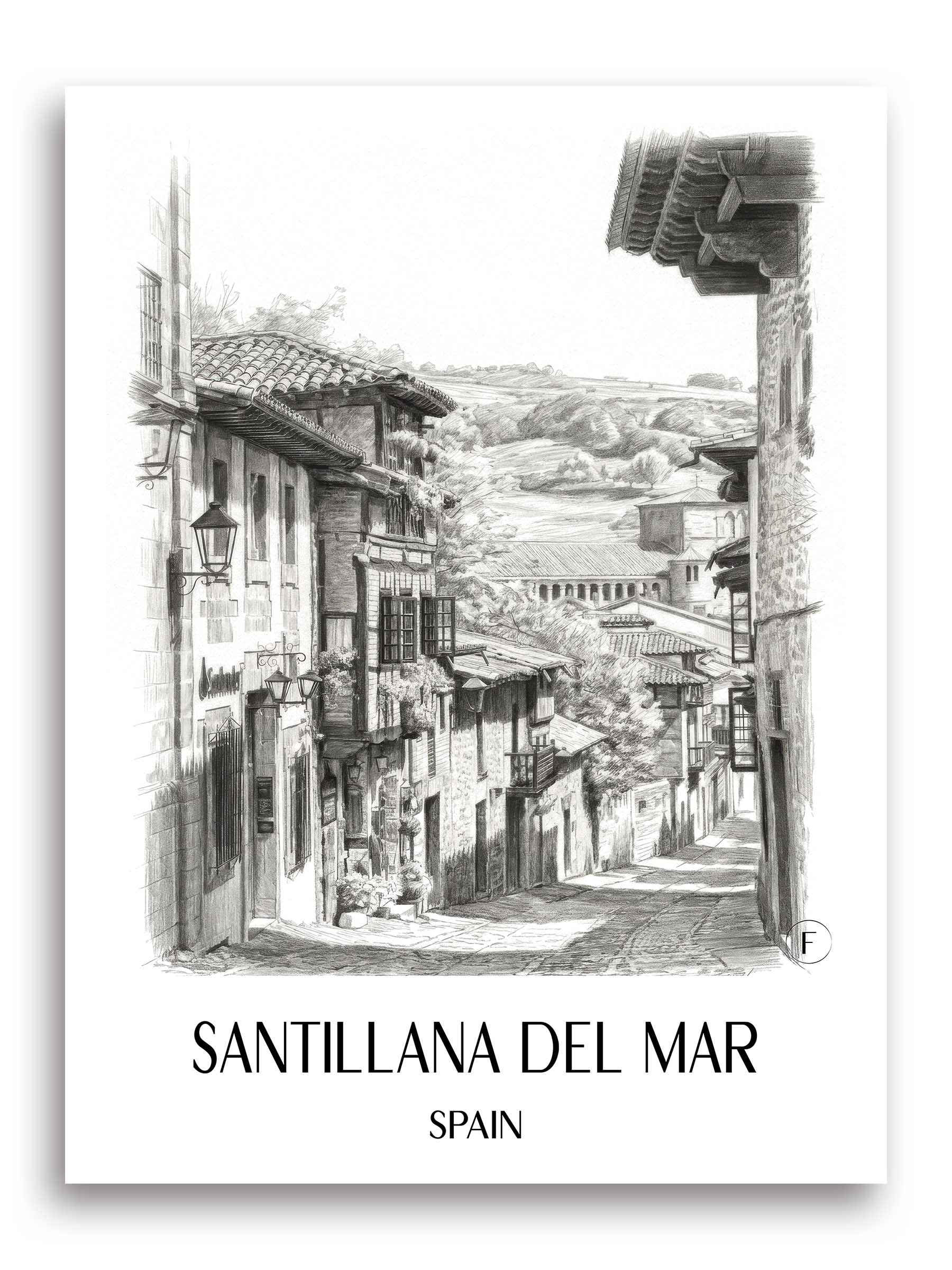 Santillana del Mar Poster - Spanien - Spanien Kunstdruck - Zeichnung von A4 bis A1