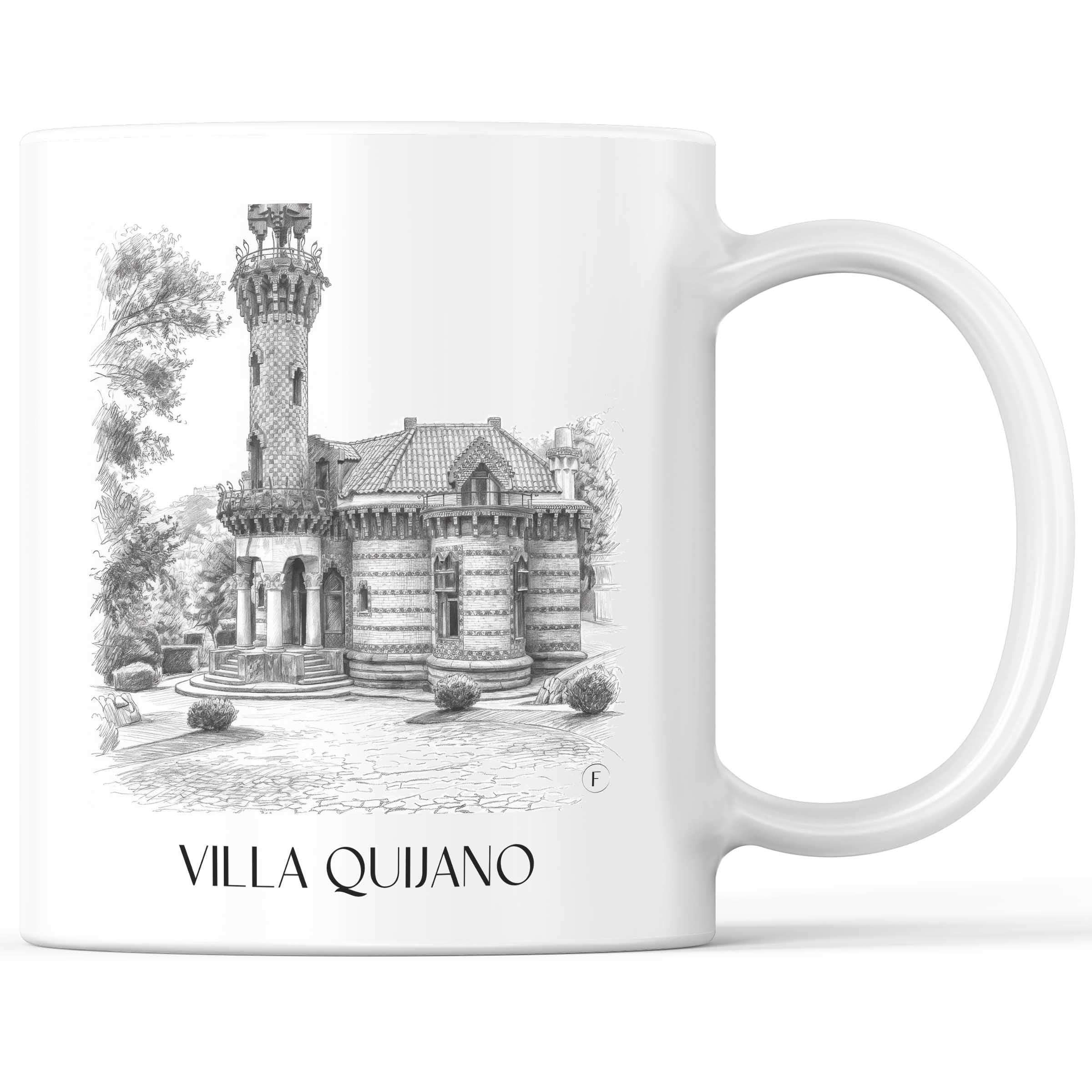 Villa Quijano Kaffeebecher - Comillas - Spanien Becher - Kaffeetasse im Zeichnung Stil