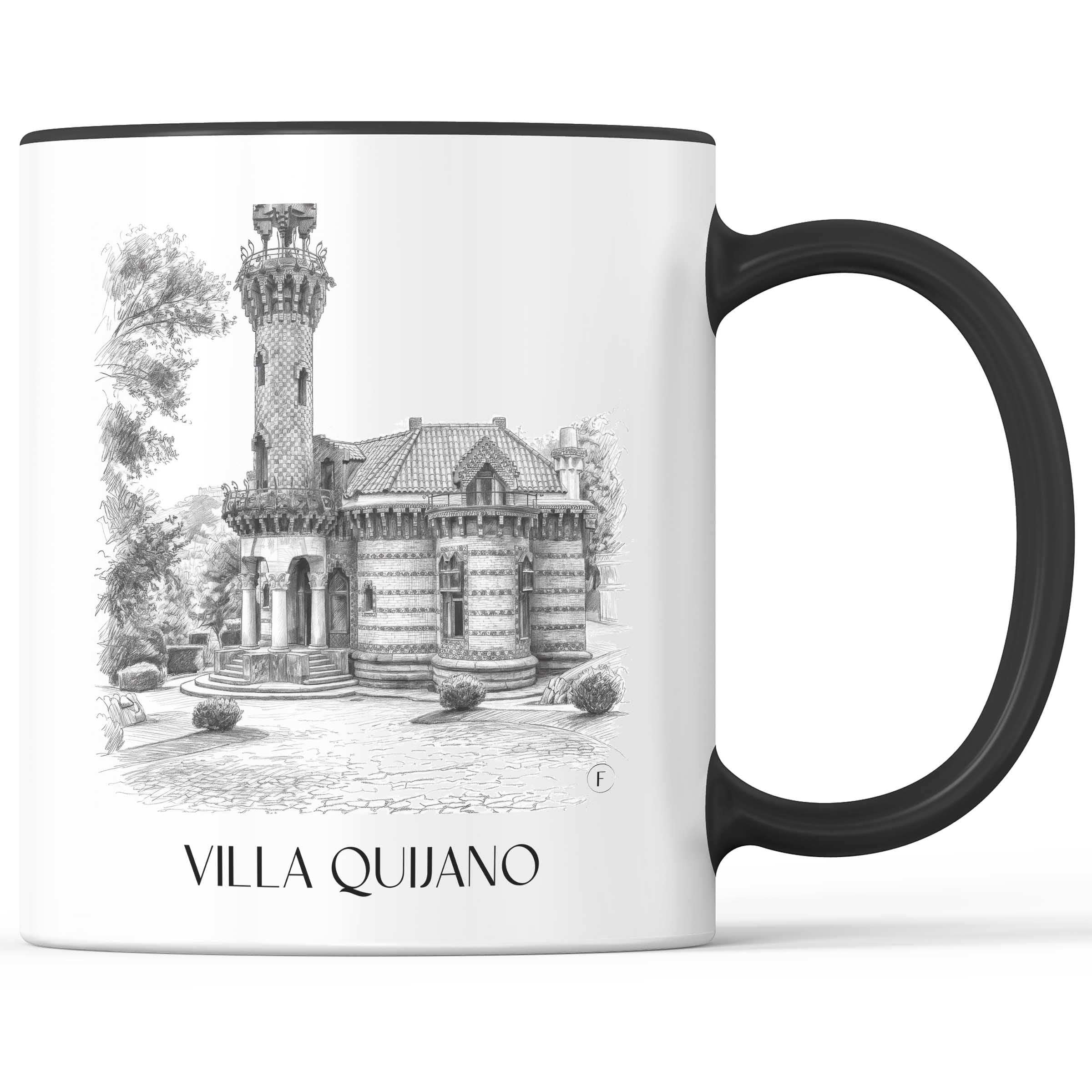 Villa Quijano Kaffeebecher - Comillas - Spanien Becher - Kaffeetasse im Zeichnung Stil