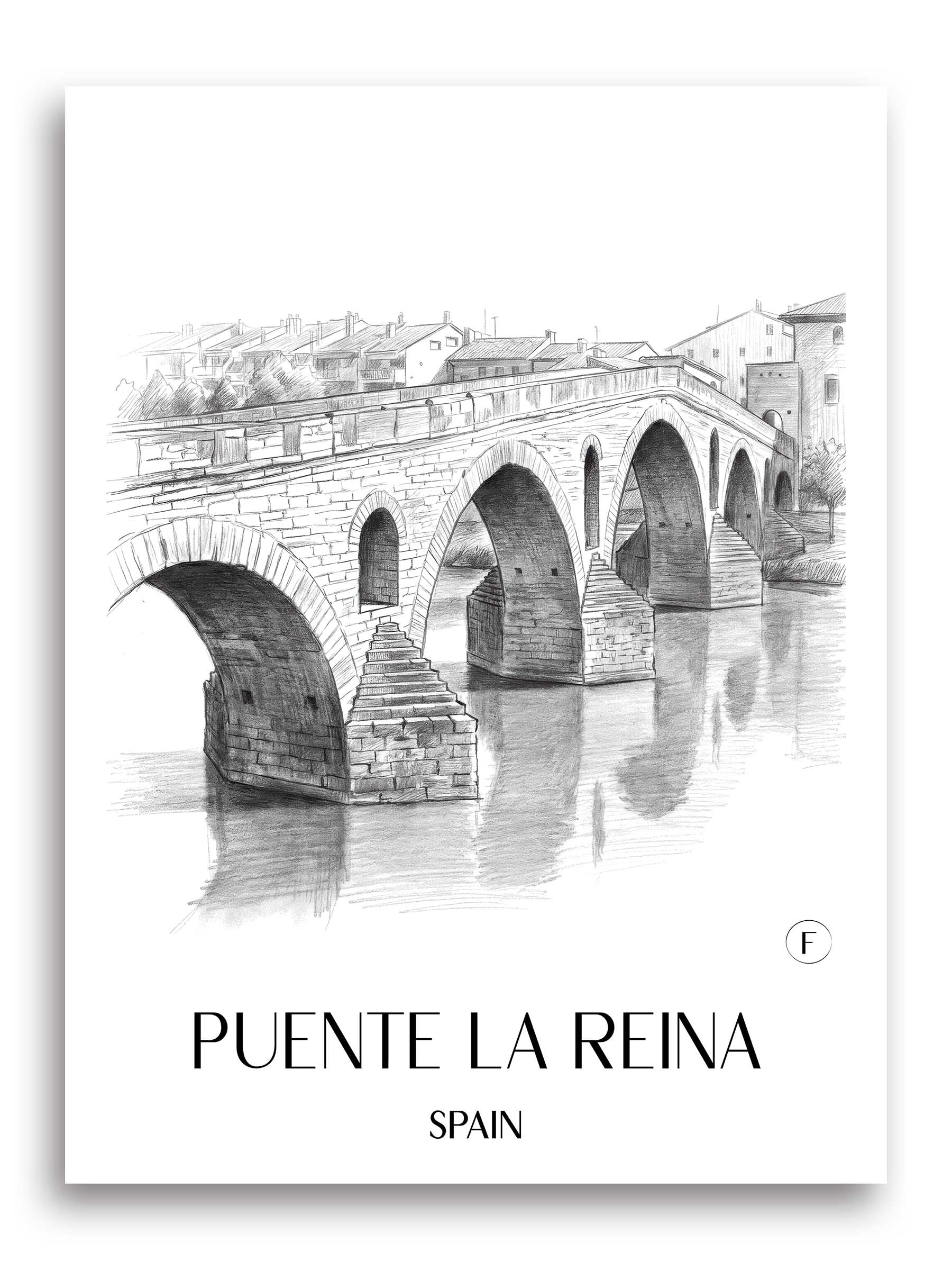 Puente la Reina Poster - Spanien - Spanien Kunstdruck - Zeichnung von A4 bis A1