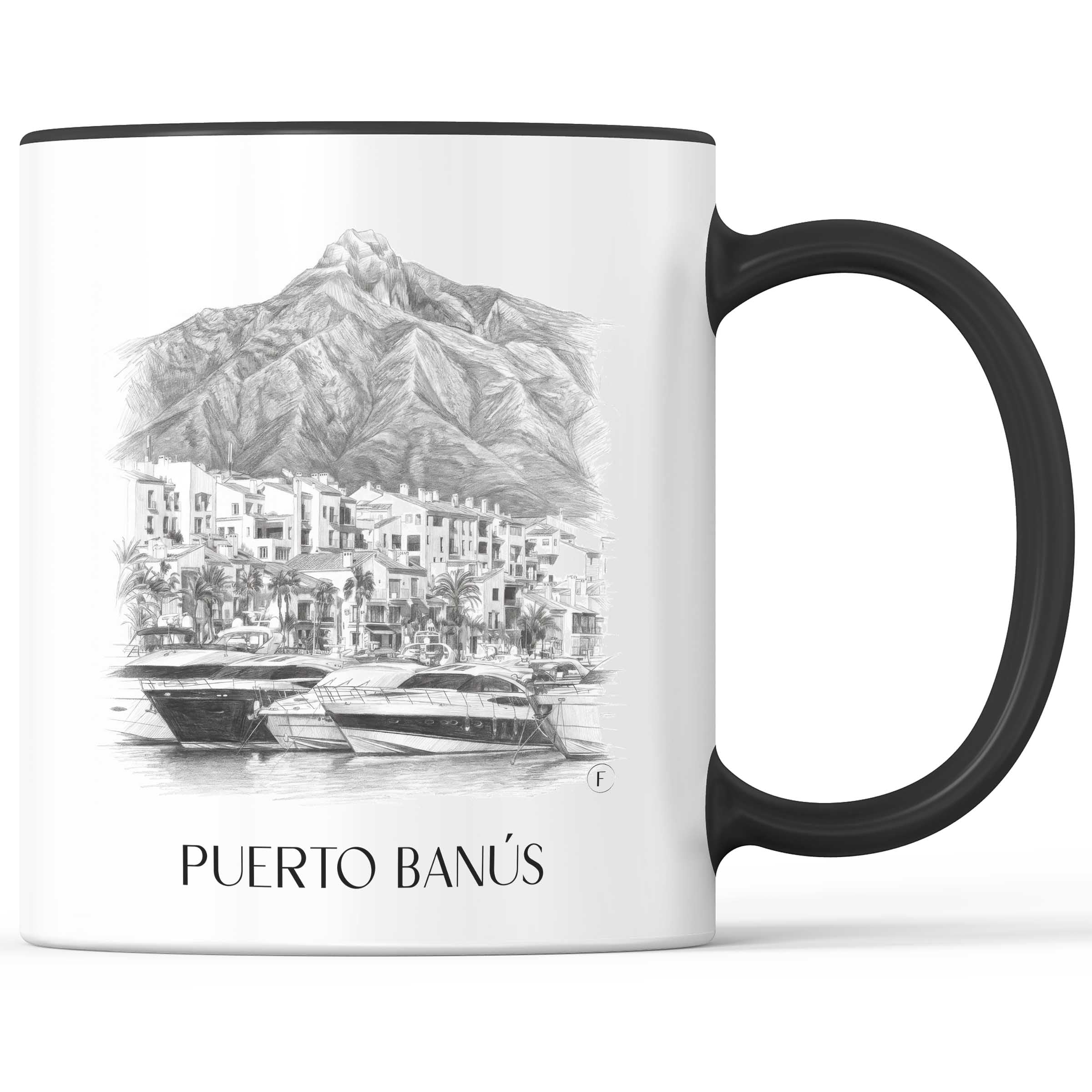 Puerto Banús Kaffeebecher - Marbella - Spanien Becher - Kaffeetasse im Zeichnung Stil