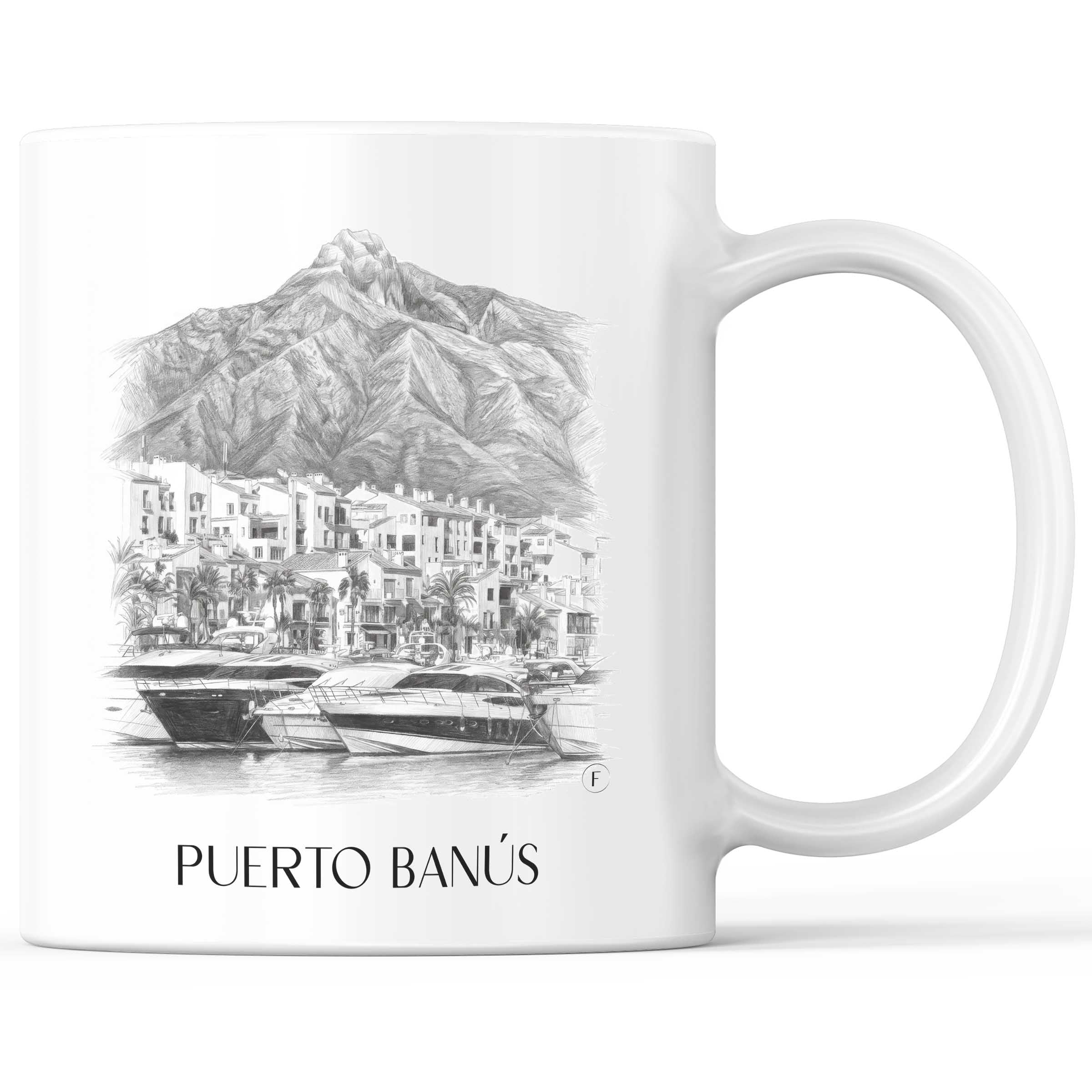 Puerto Banús Kaffeebecher - Marbella - Spanien Becher - Kaffeetasse im Zeichnung Stil