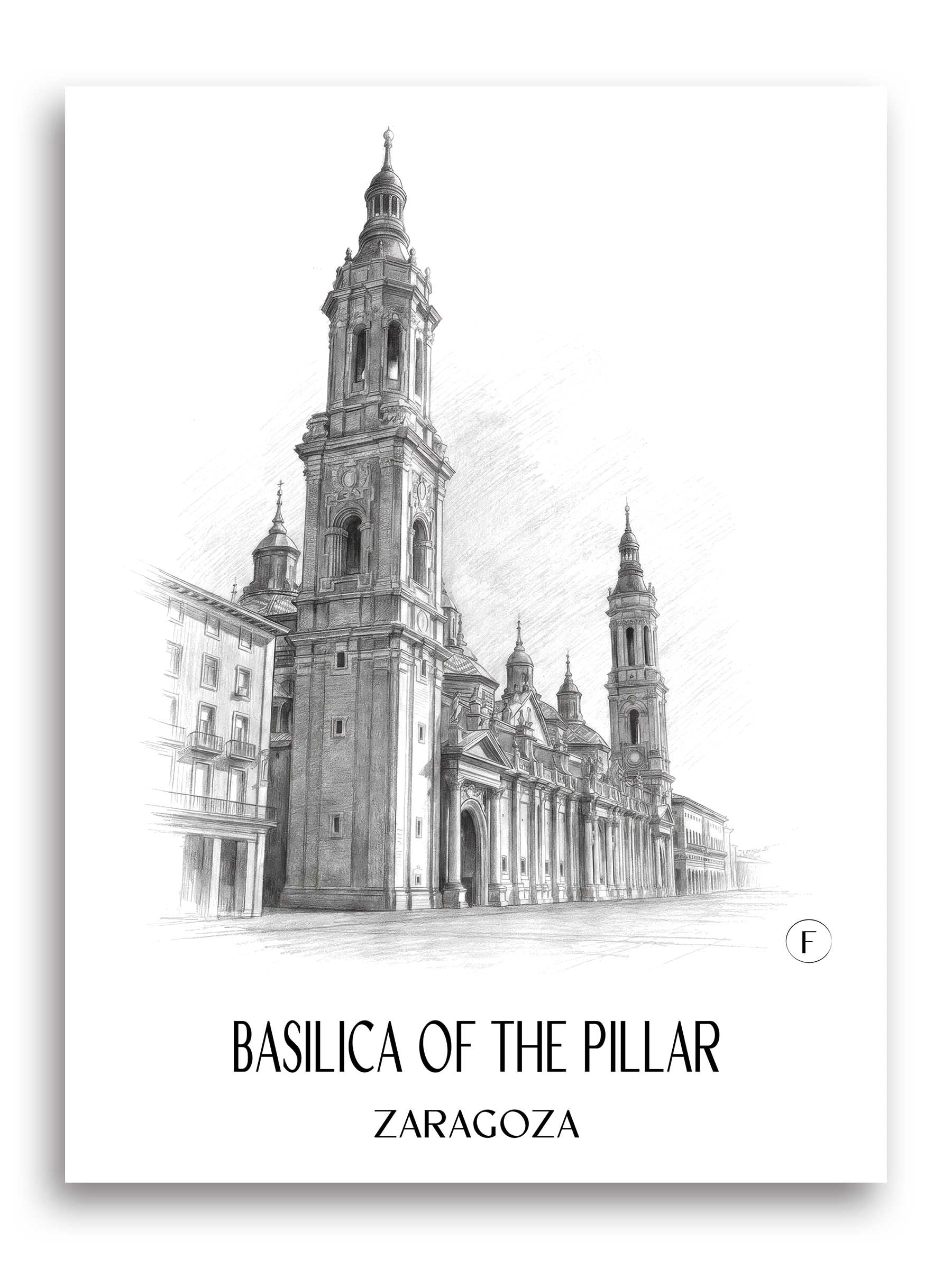 Basílica del Pilar Poster - Zaragoza - Spanien Kunstdruck - Zeichnung von A4 bis A1