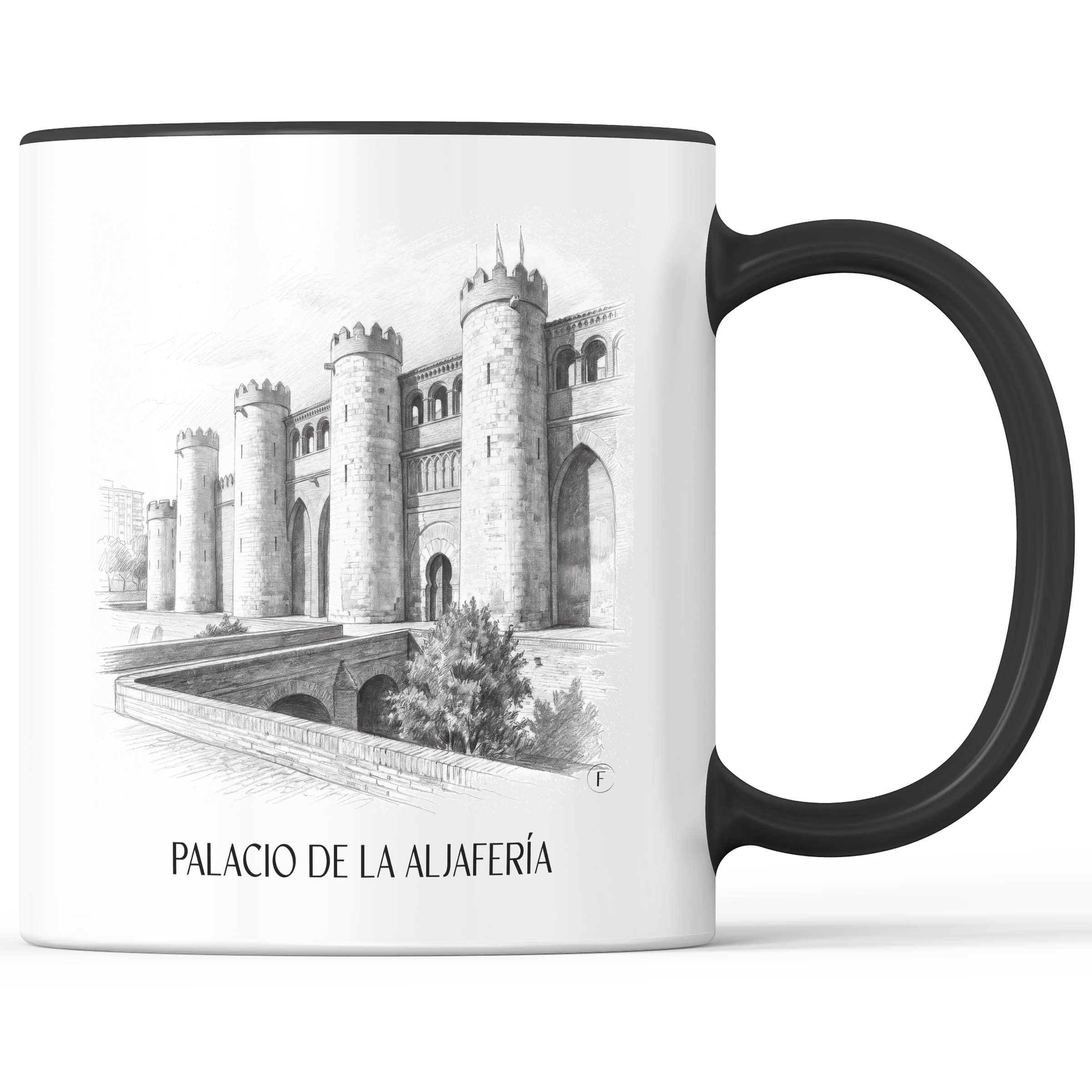 palacio-de-la-aljafería-zaragoza-spanien-kaffeebecher-bleistift-zeichnung-drawing