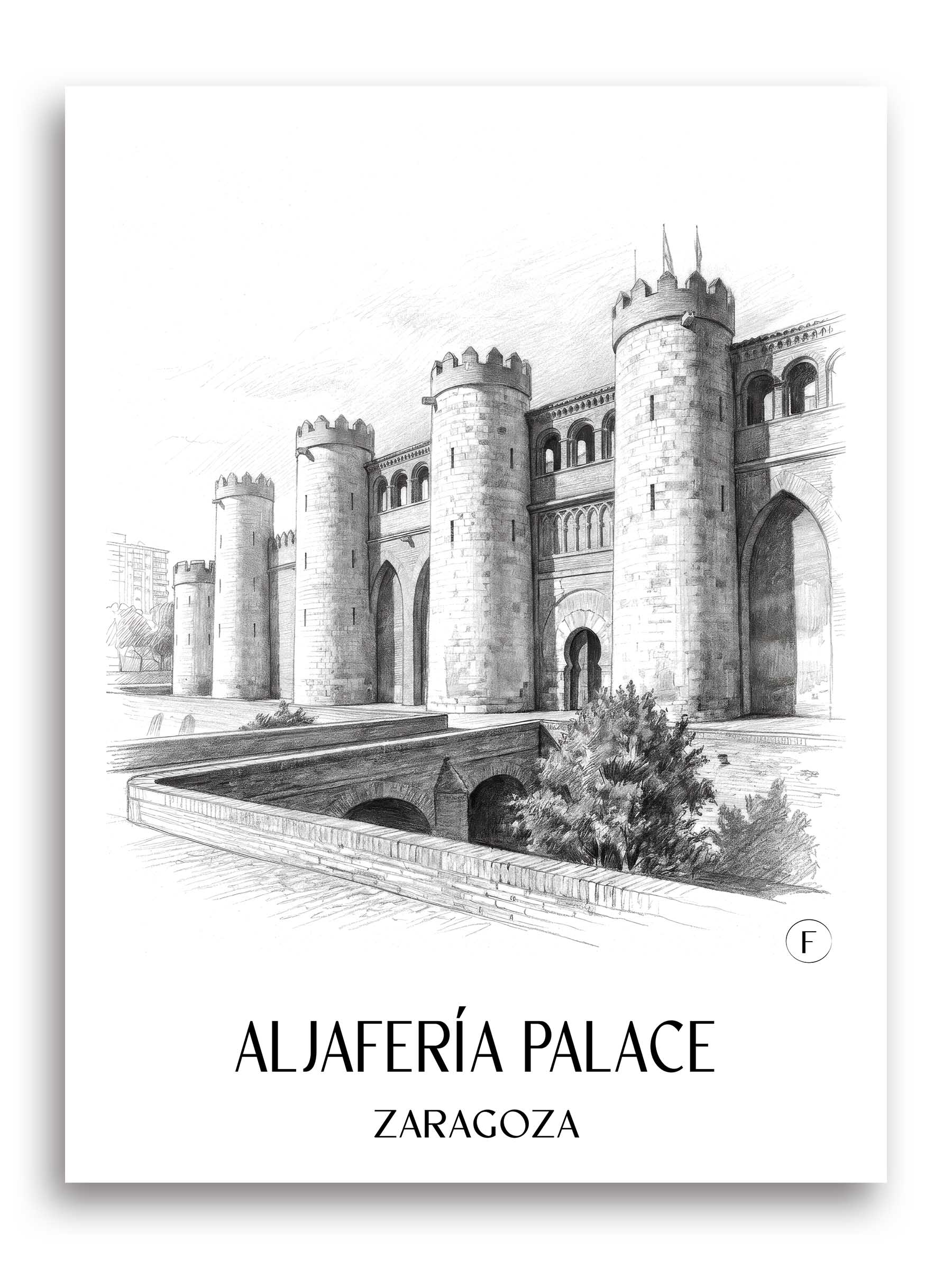 Palacio de la Aljafería Poster - Zaragoza - Spanien Kunstdruck - Zeichnung von A4 bis A1