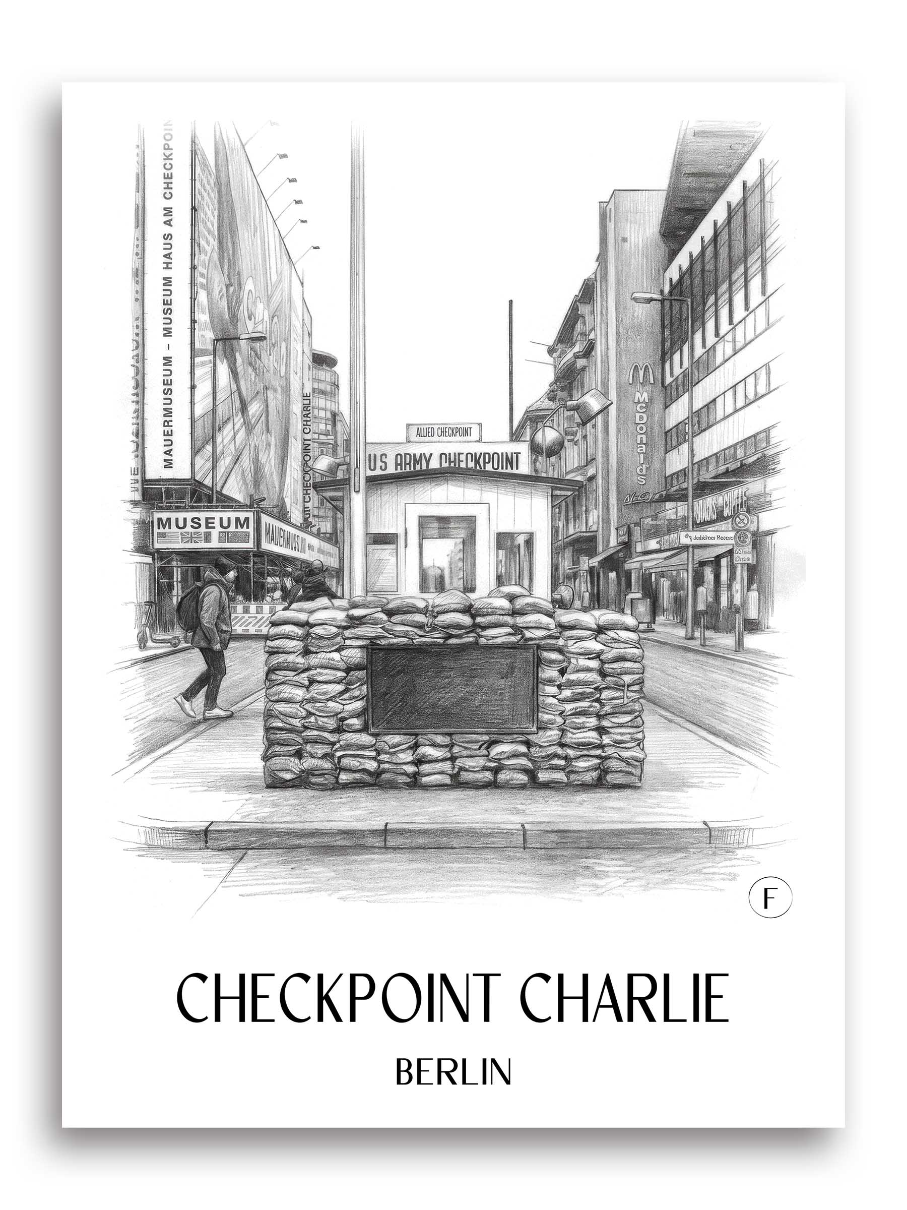 Checkpoint Charlie Poster - Berlin - Deutschland Kunstdruck - Zeichnung von A4 bis A1