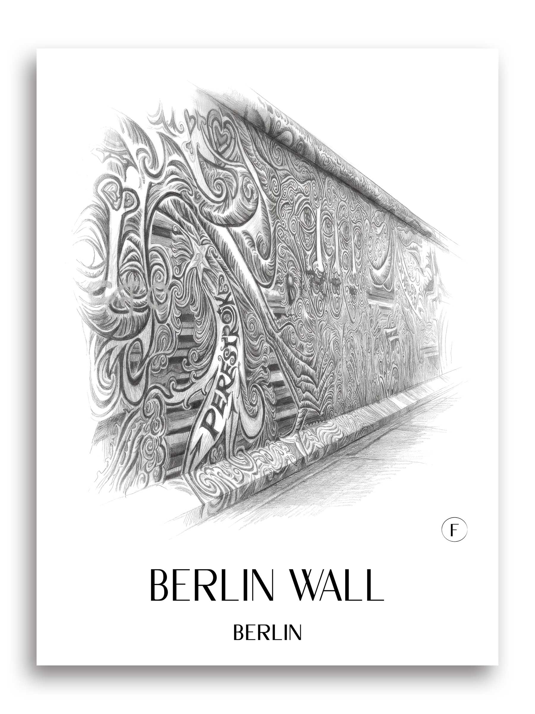 Berliner Mauer Poster - Berlin - Deutschland Kunstdruck - Zeichnung von A4 bis A1