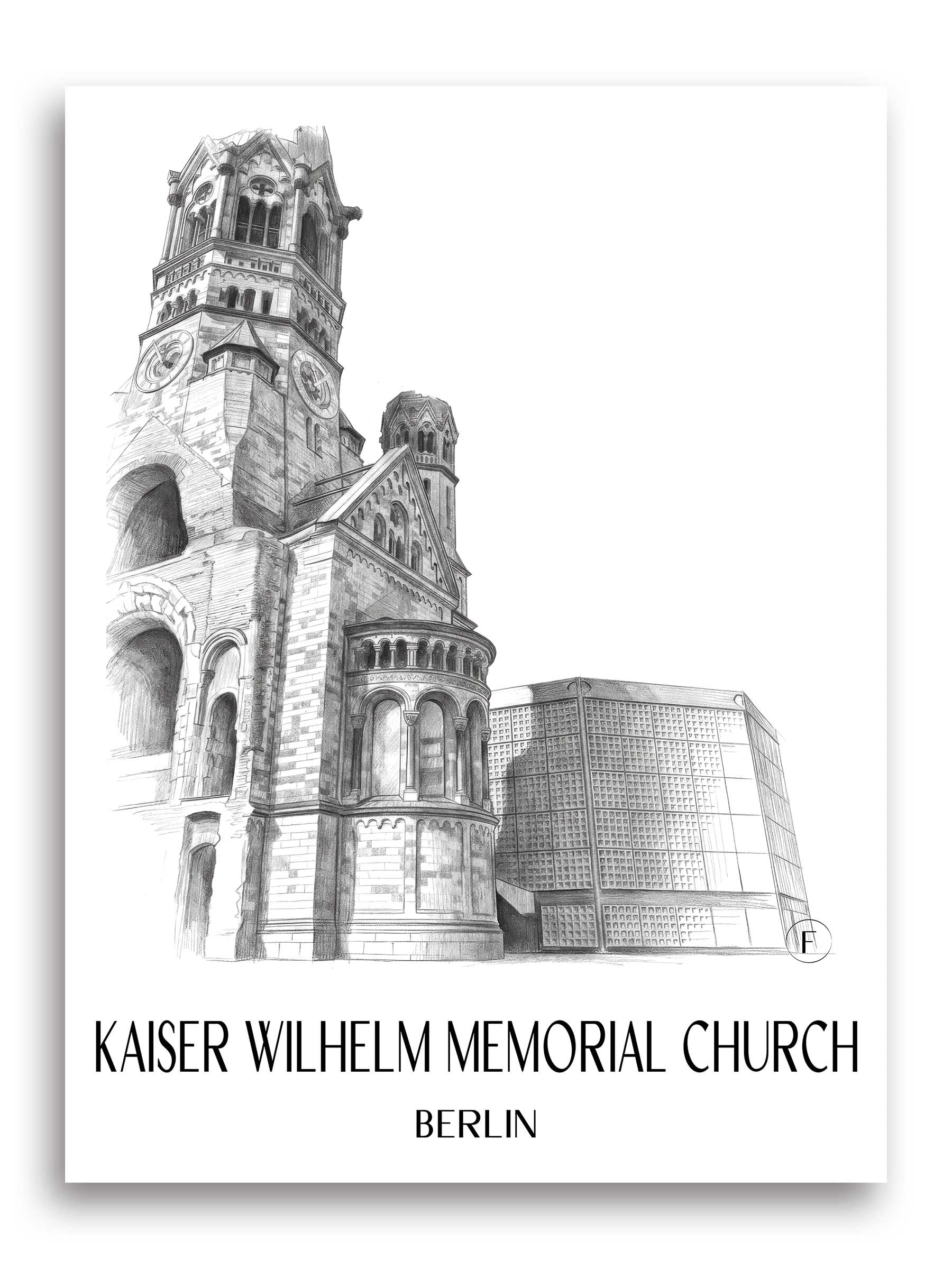 Kaiser Wilhelm Gedächtniskirche Poster - Berlin - Deutschland Kunstdruck - Zeichnung von A4 bis A1