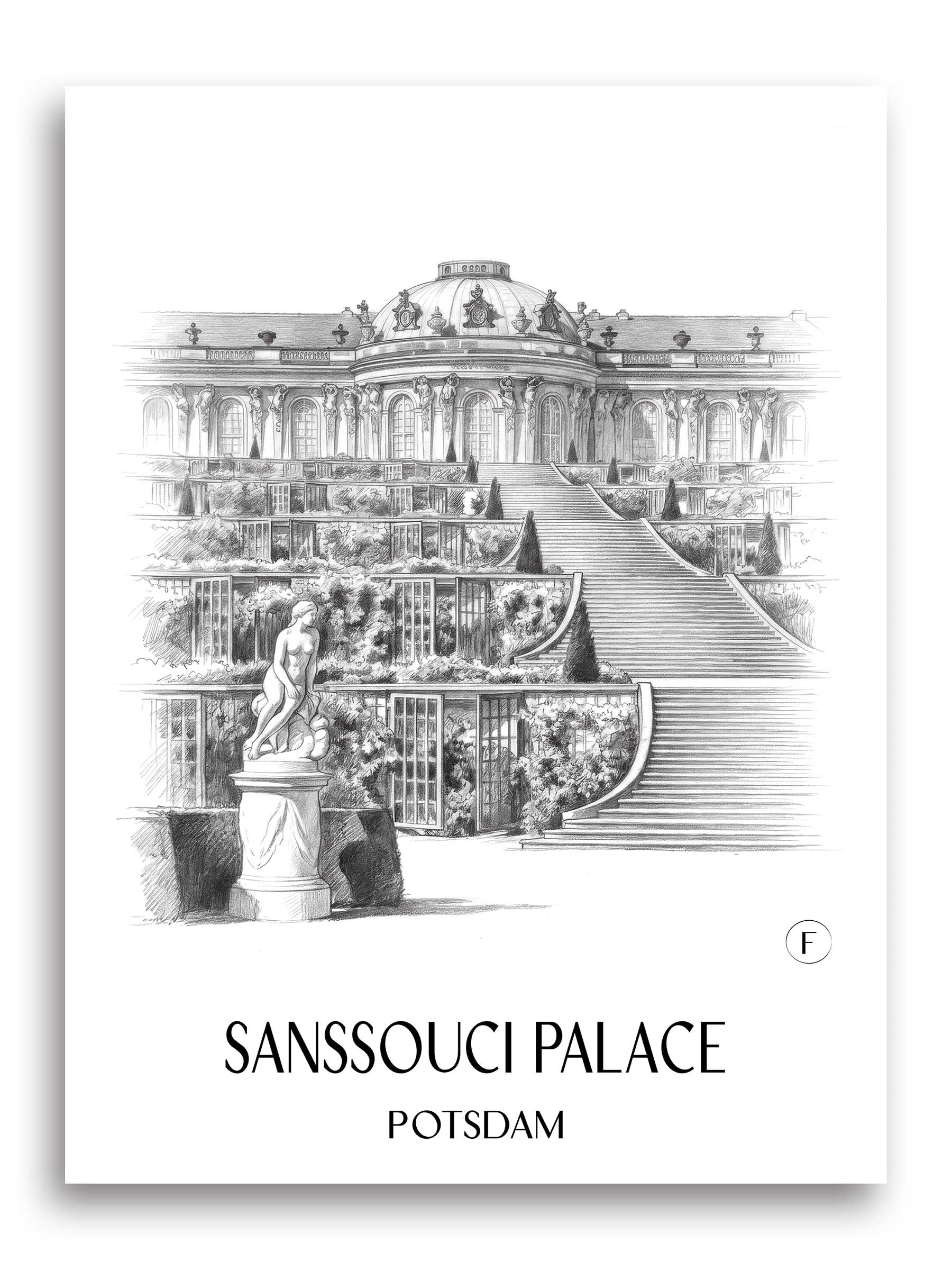 Schloss Sanssouci Poster - Potsdam - Deutschland Kunstdruck - Zeichnung von A4 bis A1