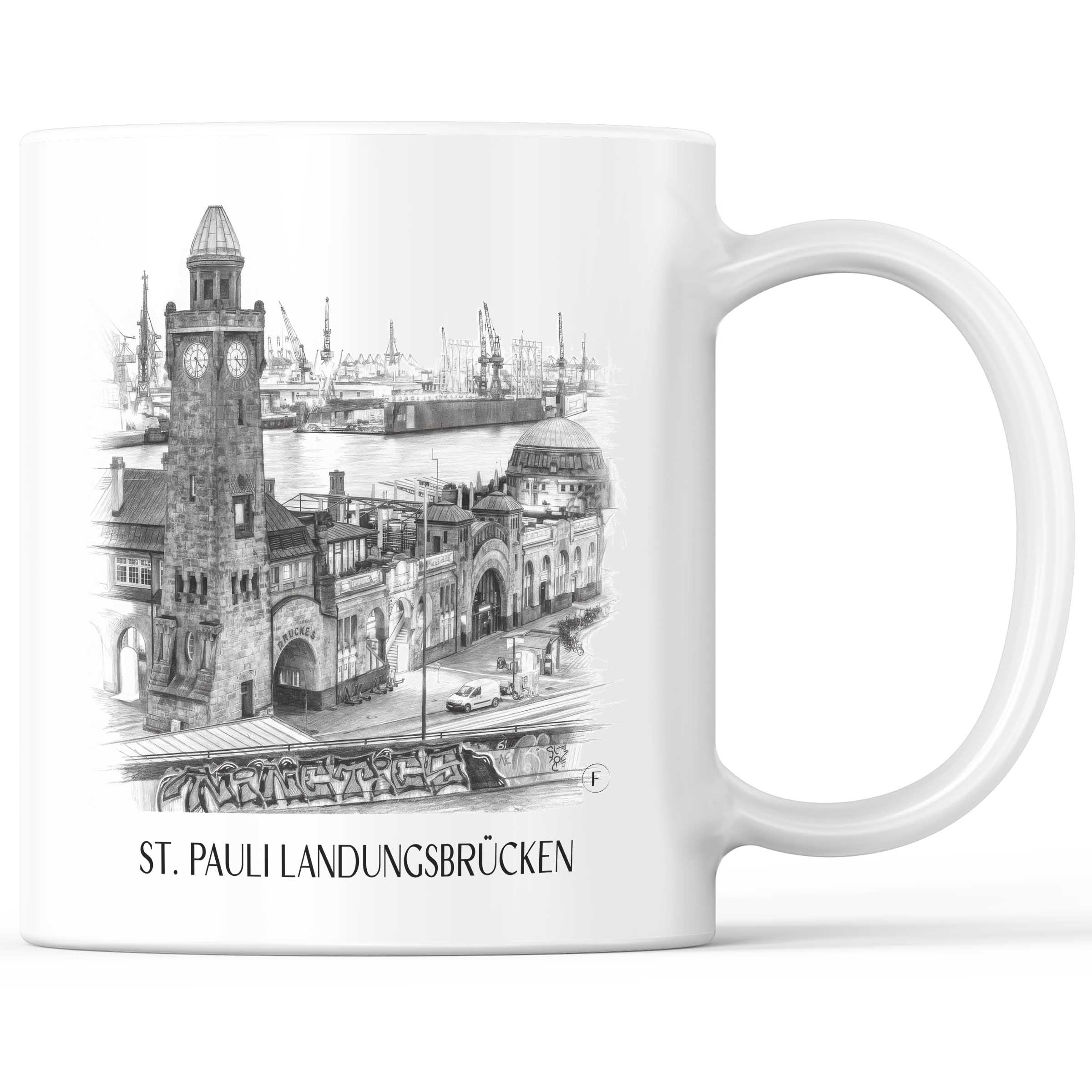 St. Pauli Landungsbrücken Kaffeebecher - Hamburg - Deutschland Becher - Kaffeetasse im Zeichnung Stil