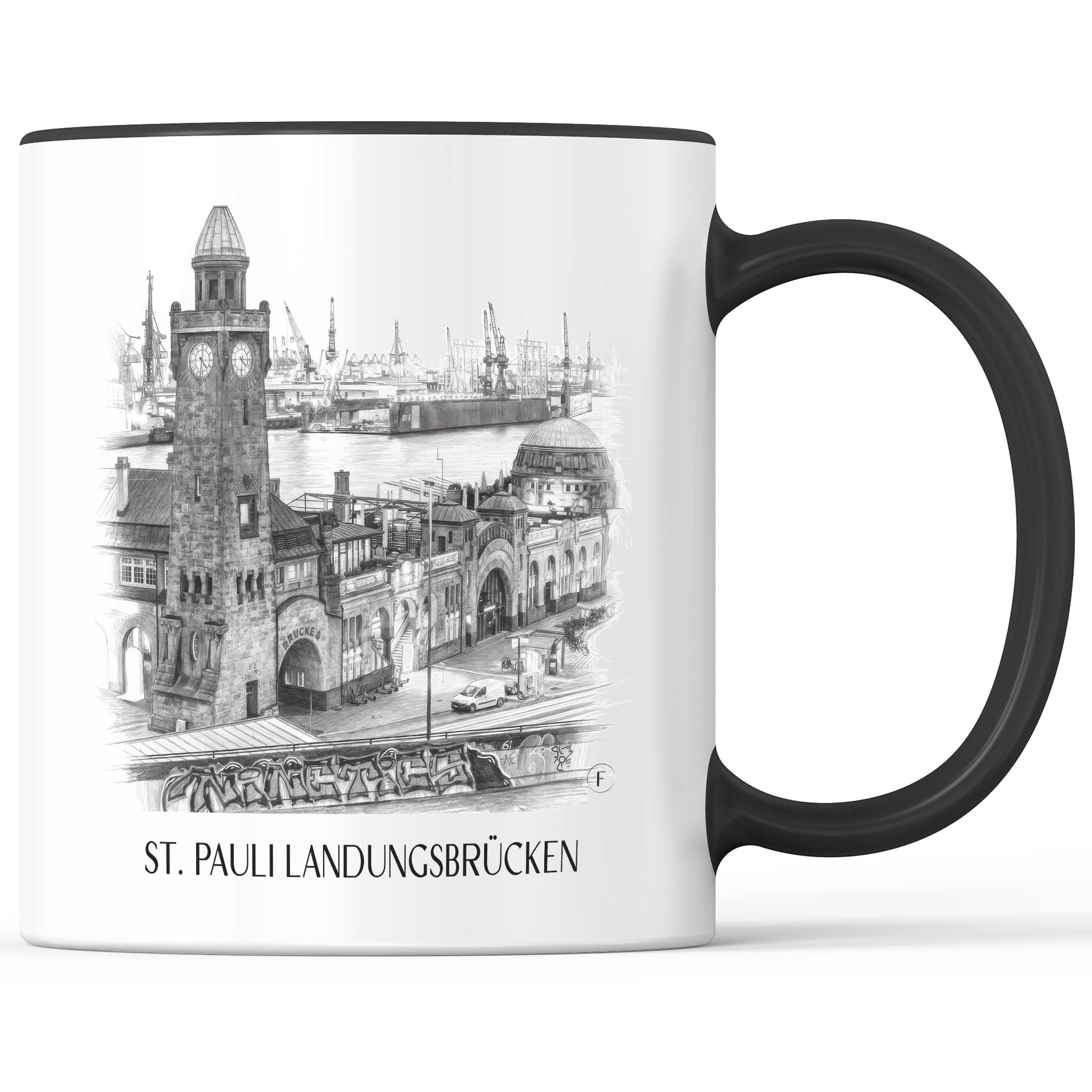 St. Pauli Landungsbrücken Kaffeebecher - Hamburg - Deutschland Becher - Kaffeetasse im Zeichnung Stil