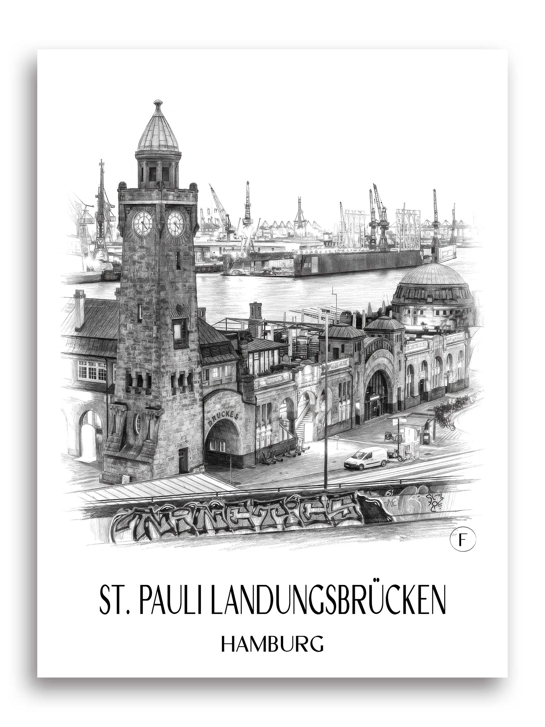 St. Pauli Landungsbrücken Poster - Hamburg - Deutschland Kunstdruck - Zeichnung von A4 bis A1