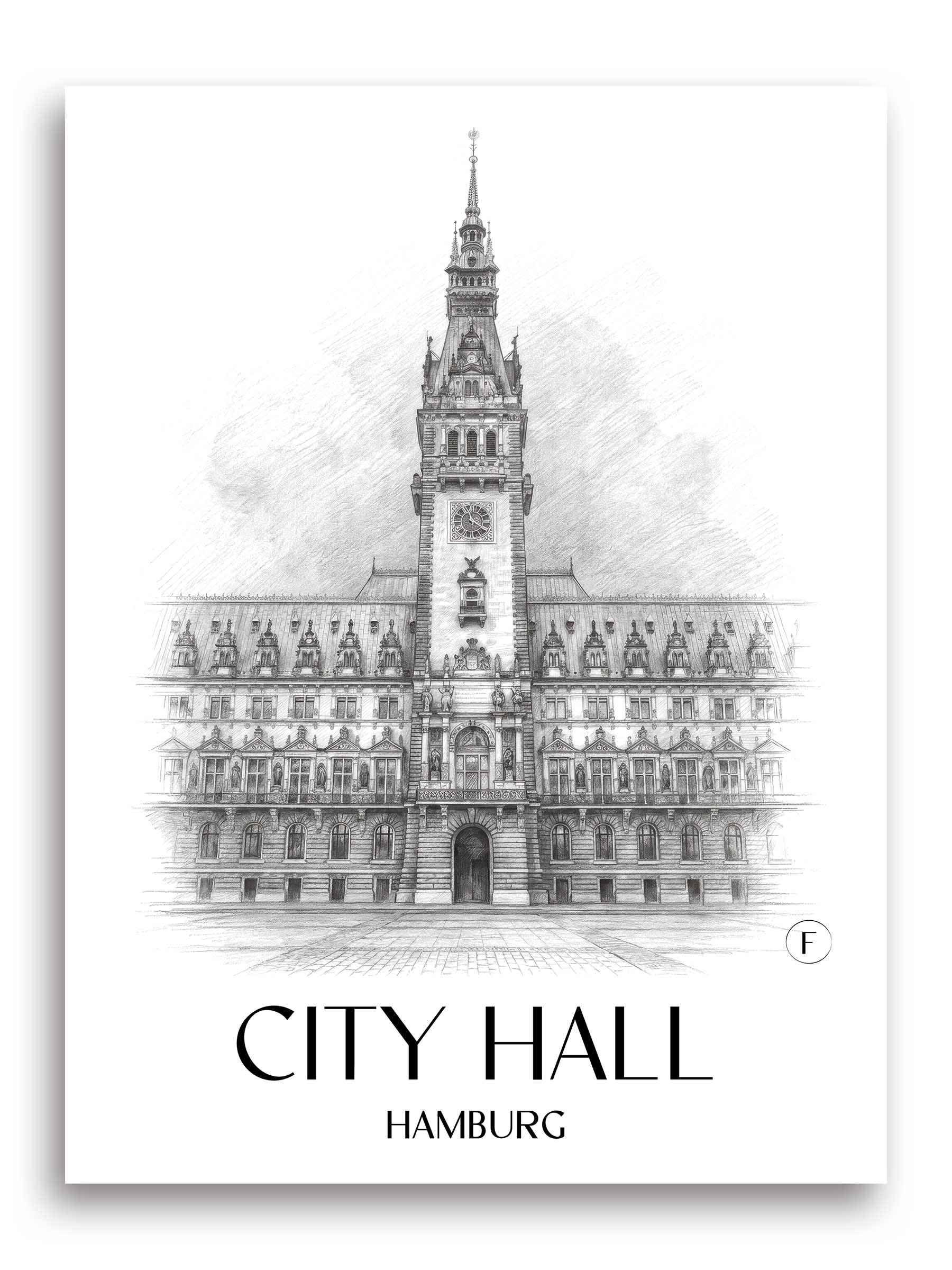 Rathaus Poster - Hamburg - Deutschland Kunstdruck - Zeichnung von A4 bis A1