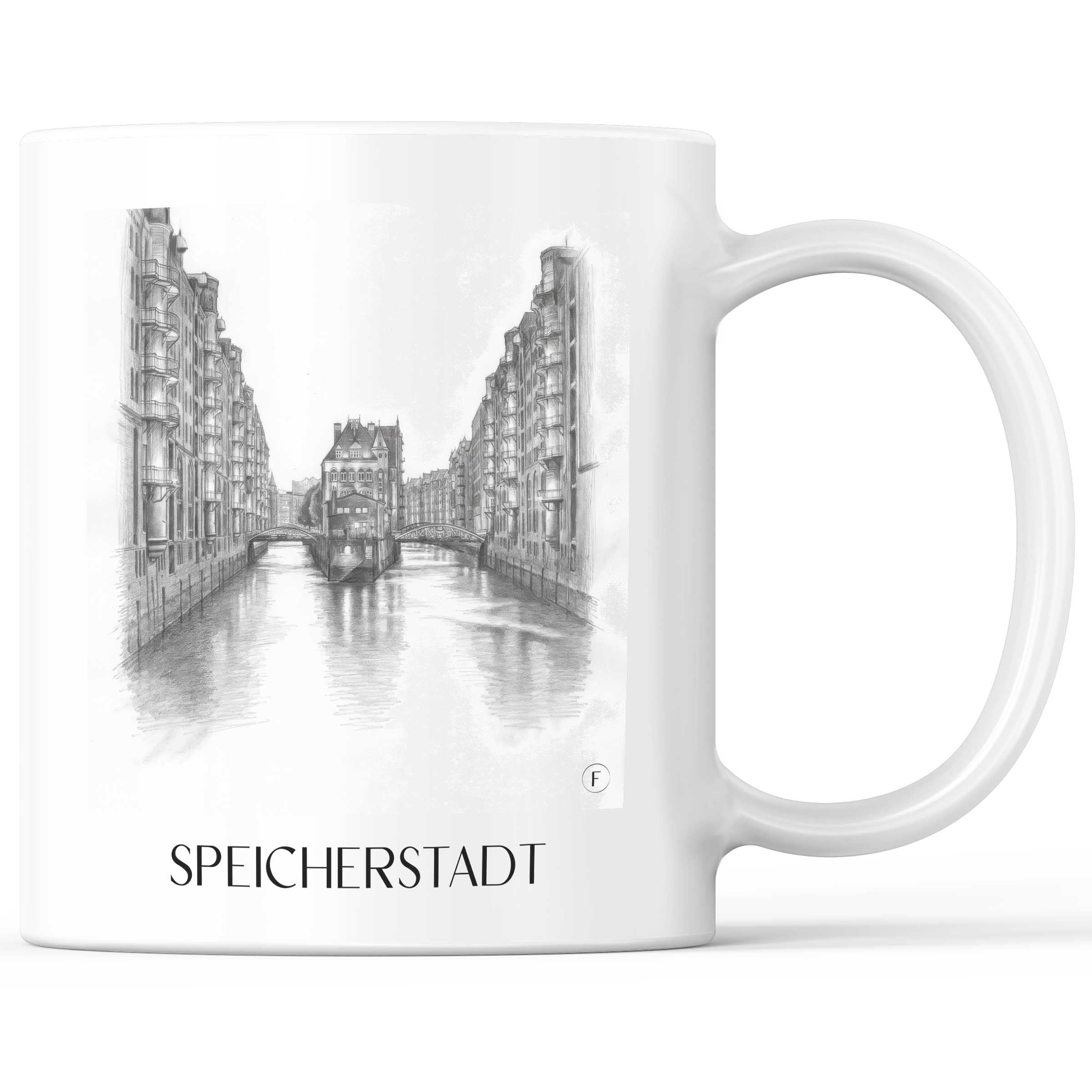 Speicherstadt Kaffeebecher - Hamburg - Deutschland Becher - Kaffeetasse im Zeichnung Stil