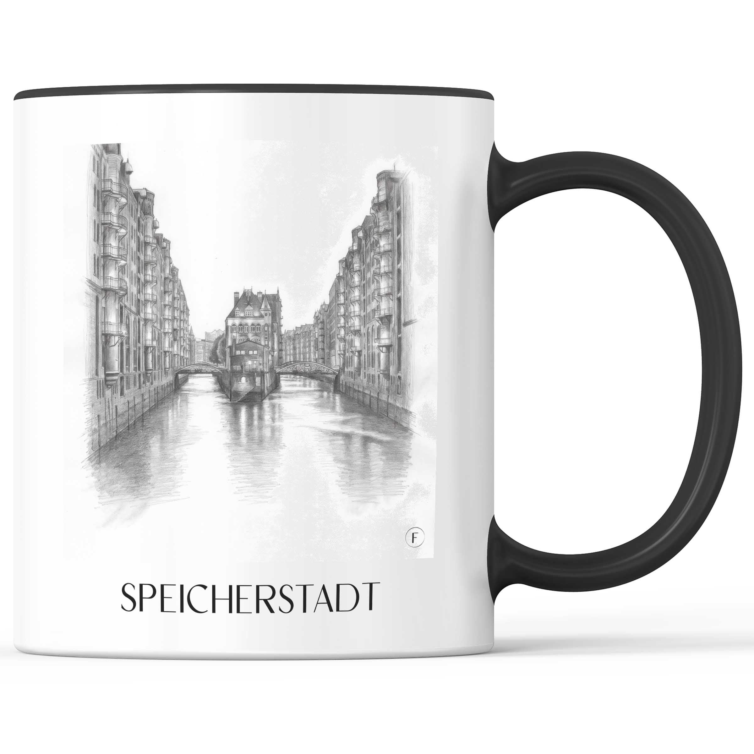Speicherstadt Kaffeebecher - Hamburg - Deutschland Becher - Kaffeetasse im Zeichnung Stil