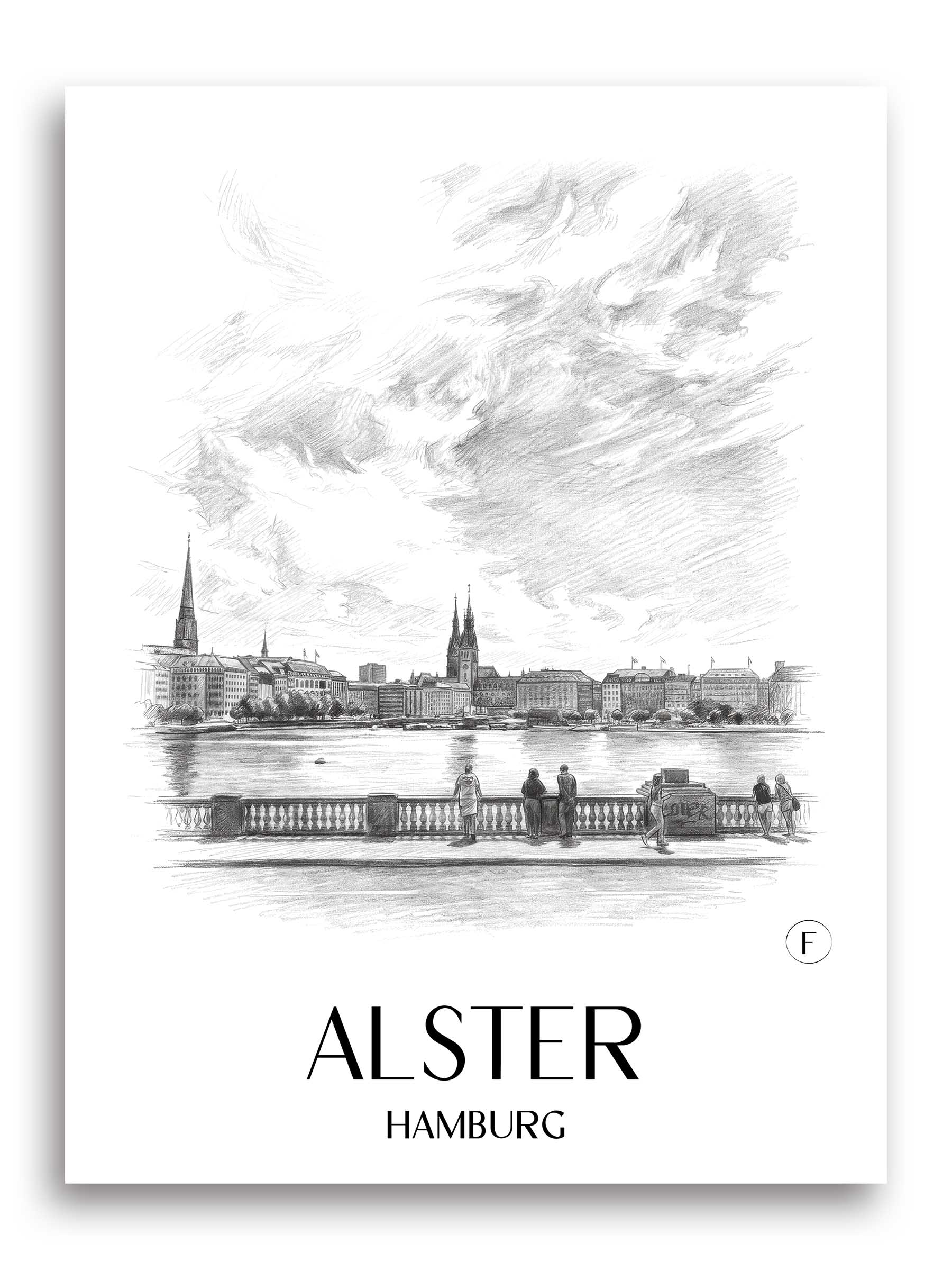 Alster Poster - Hamburg - Deutschland Kunstdruck - Zeichnung von A4 bis A1
