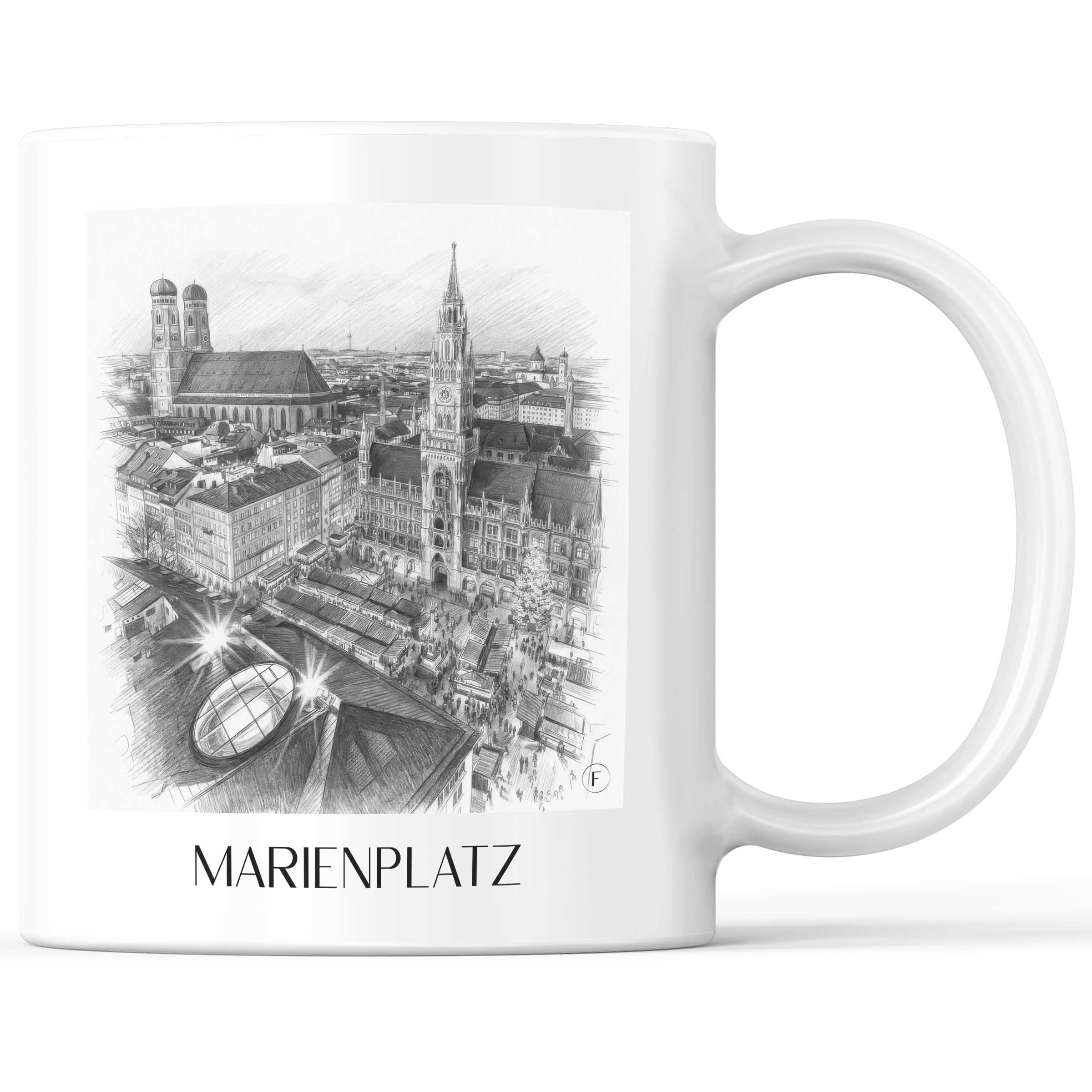 Marienplatz Kaffeebecher - München - Deutschland Becher - Kaffeetasse im Zeichnung Stil