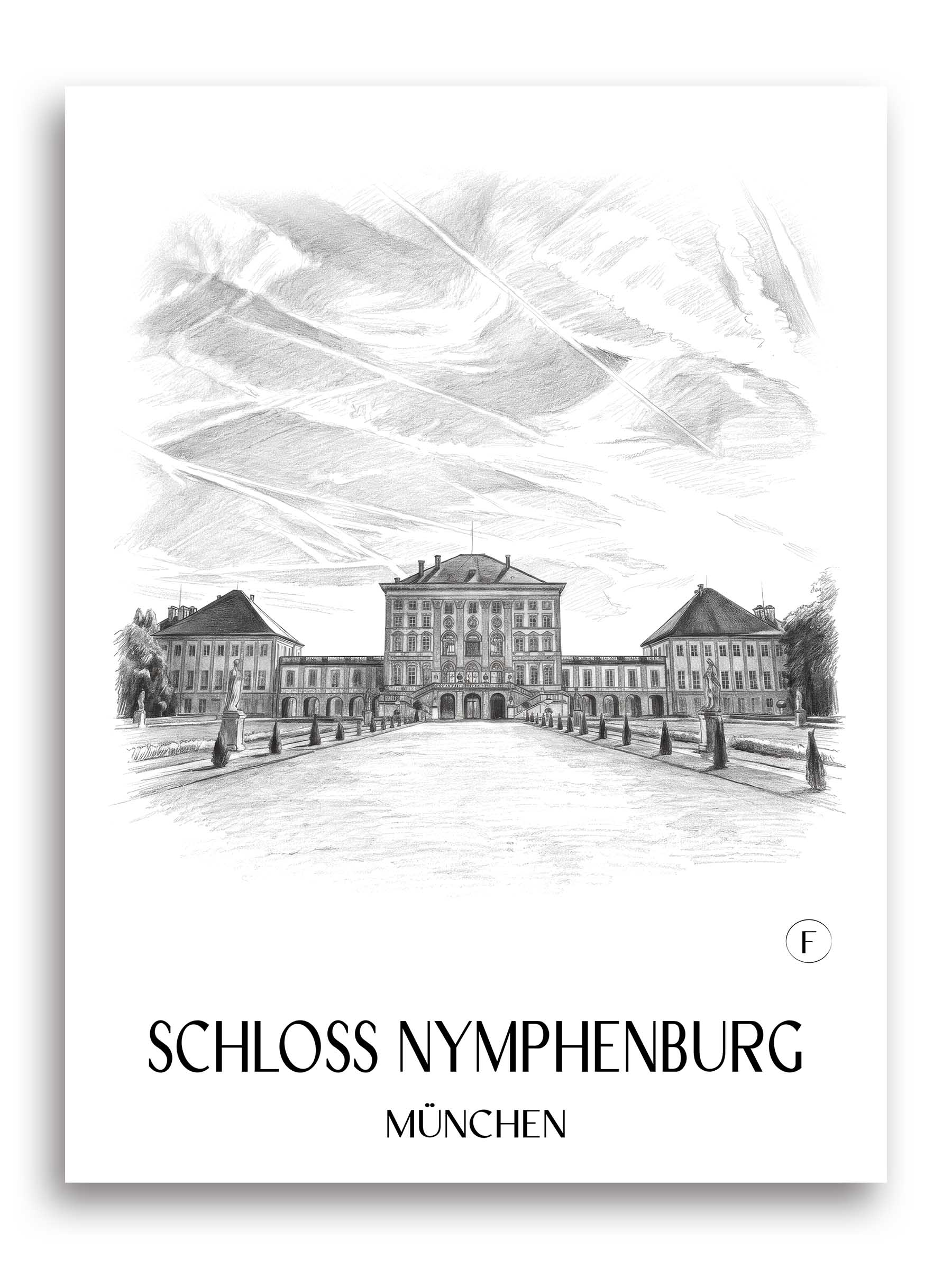 schloss-nymphenburg-münchen-deutschland-poster-bleistift-zeichnung-drawing