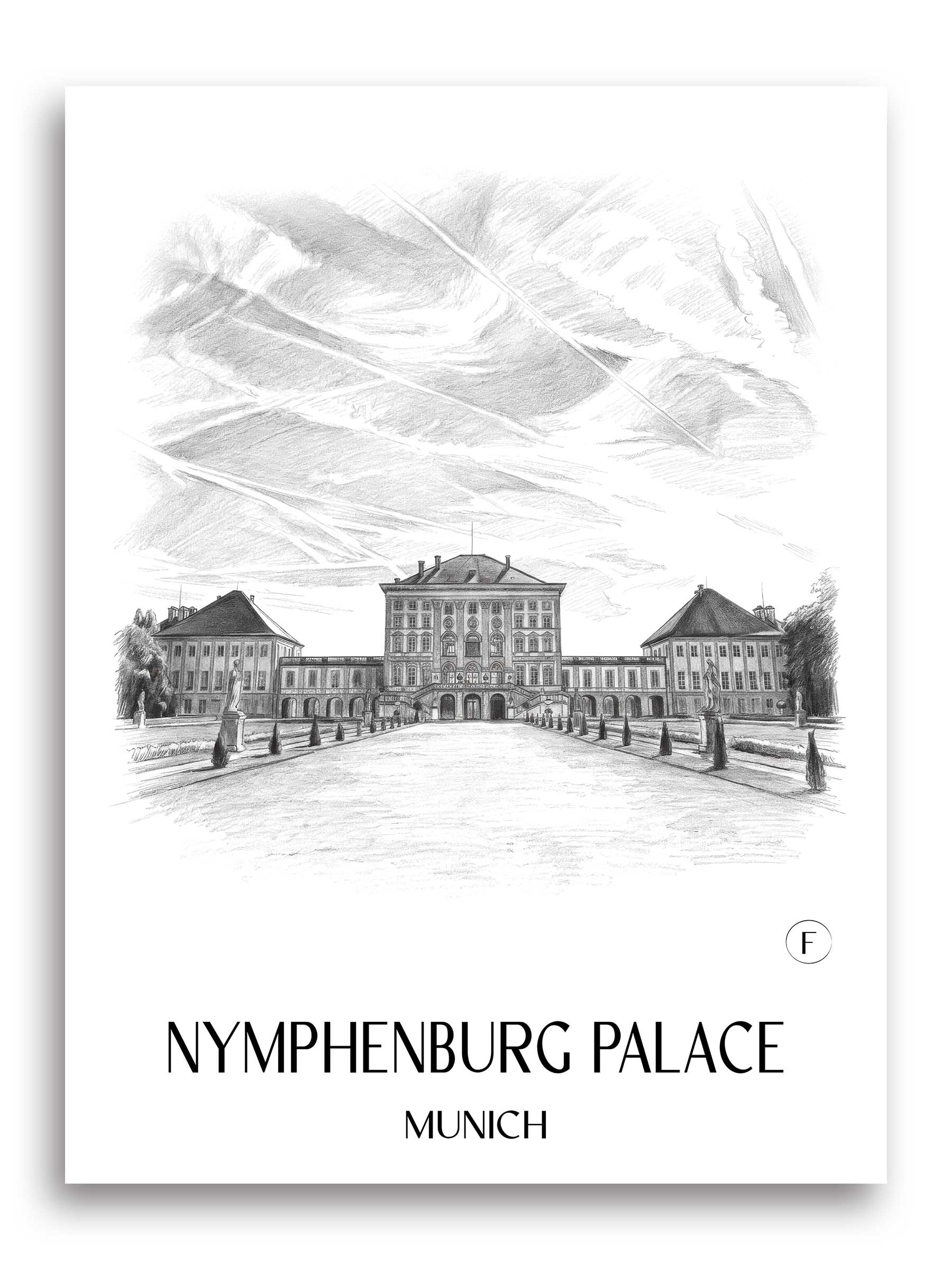 Schloss Nymphenburg Poster - München - Deutschland Kunstdruck - Zeichnung von A4 bis A1