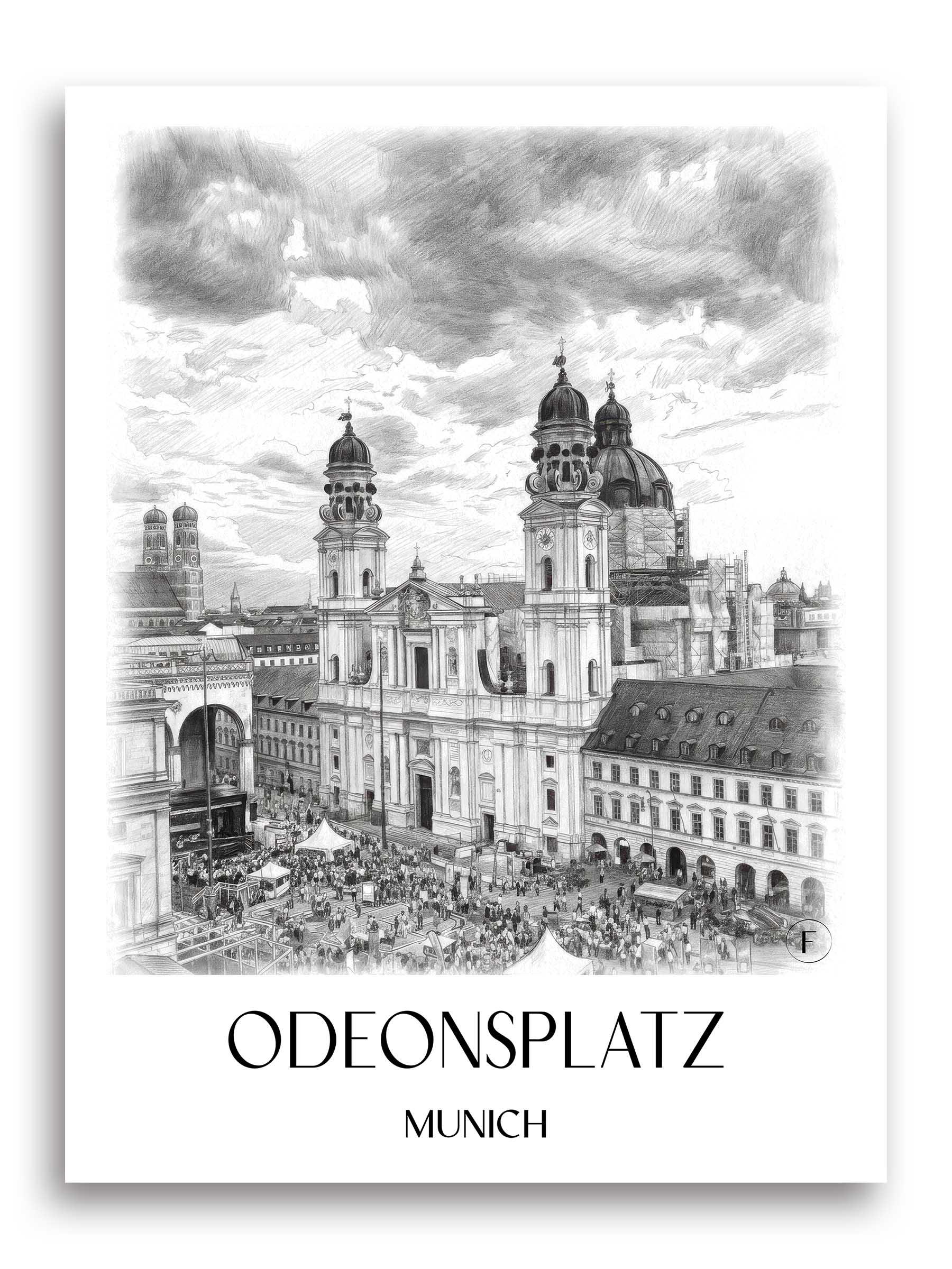 Odeonsplatz Poster - München - Deutschland Kunstdruck - Zeichnung von A4 bis A1