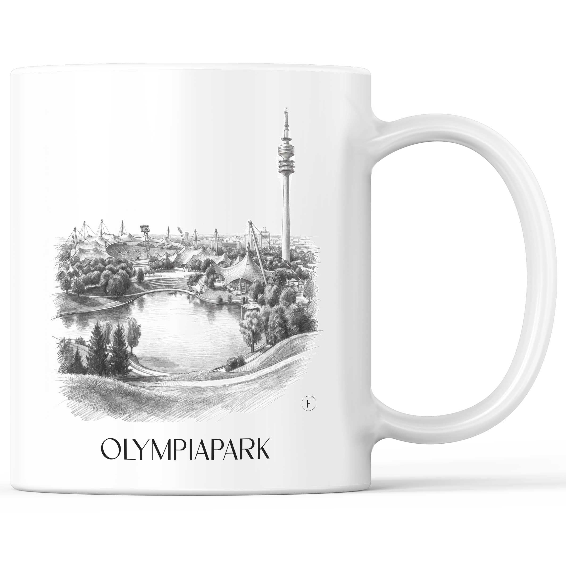 Olympiapark Kaffeebecher - München - Deutschland Becher - Kaffeetasse im Zeichnung Stil