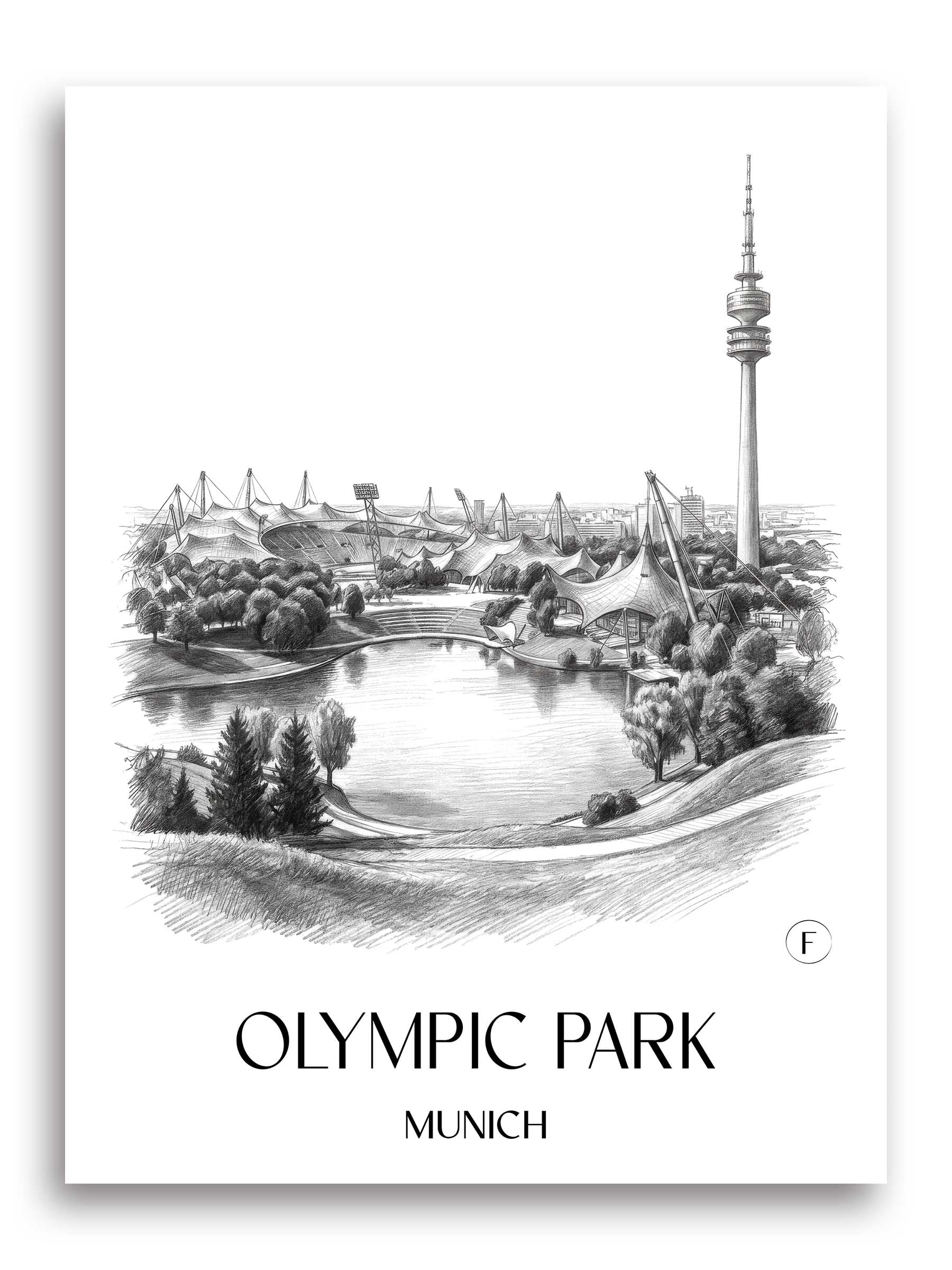 Olympiapark Poster - München - Deutschland Kunstdruck - Zeichnung von A4 bis A1